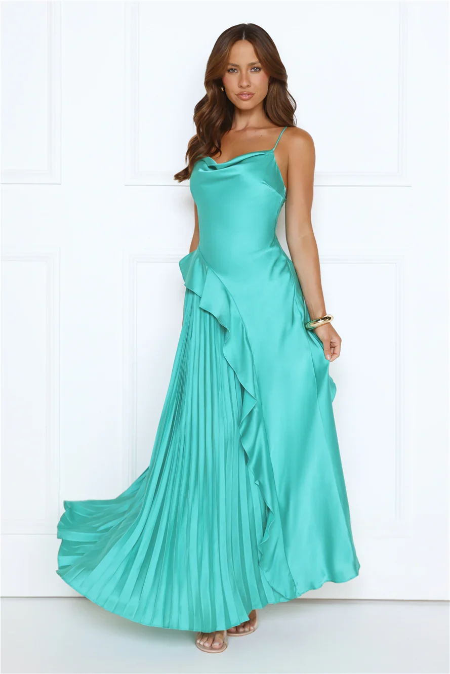 Glow Whisper Satin Maxi Dress Green