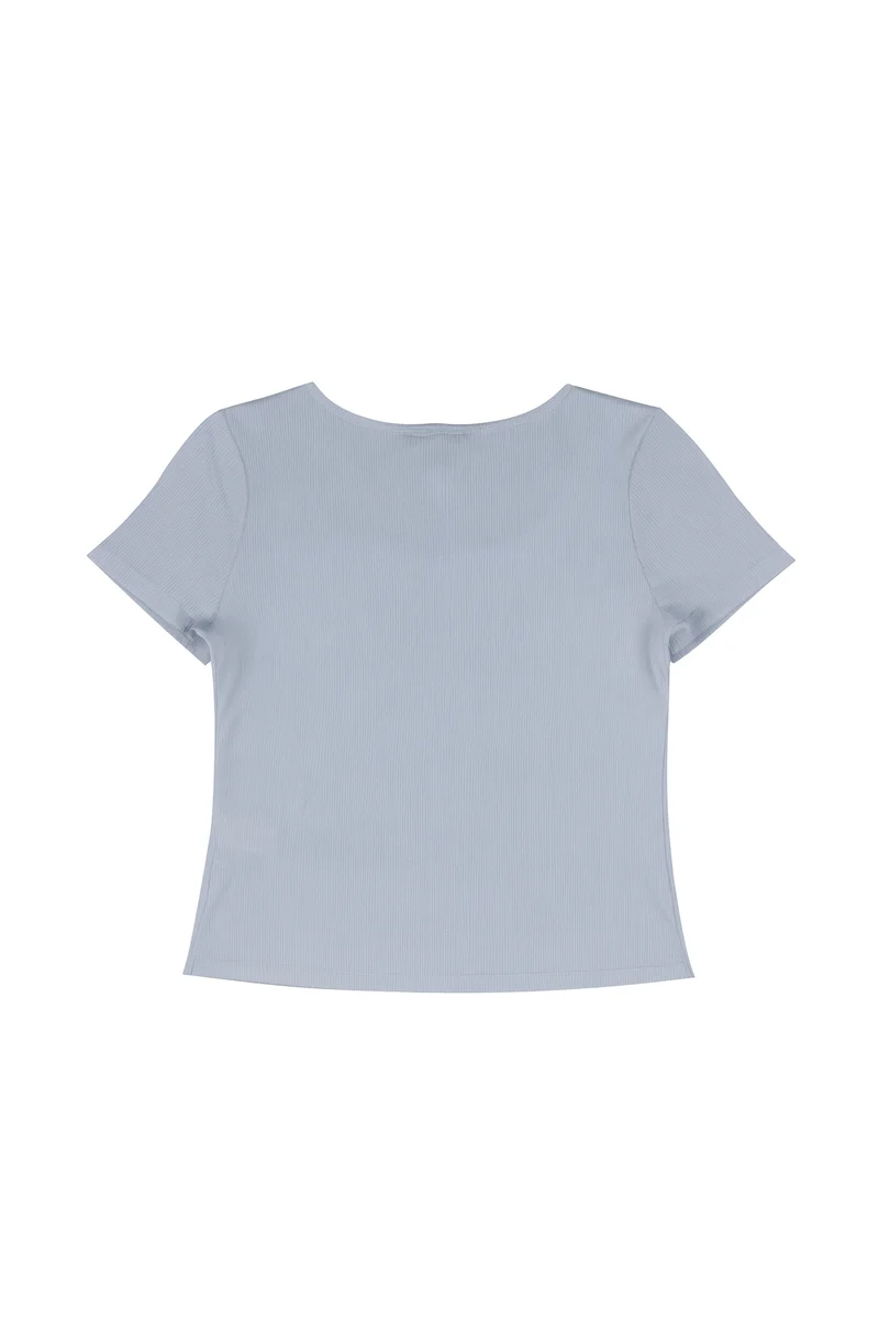 Ribbed Lace-Trim Bow Top