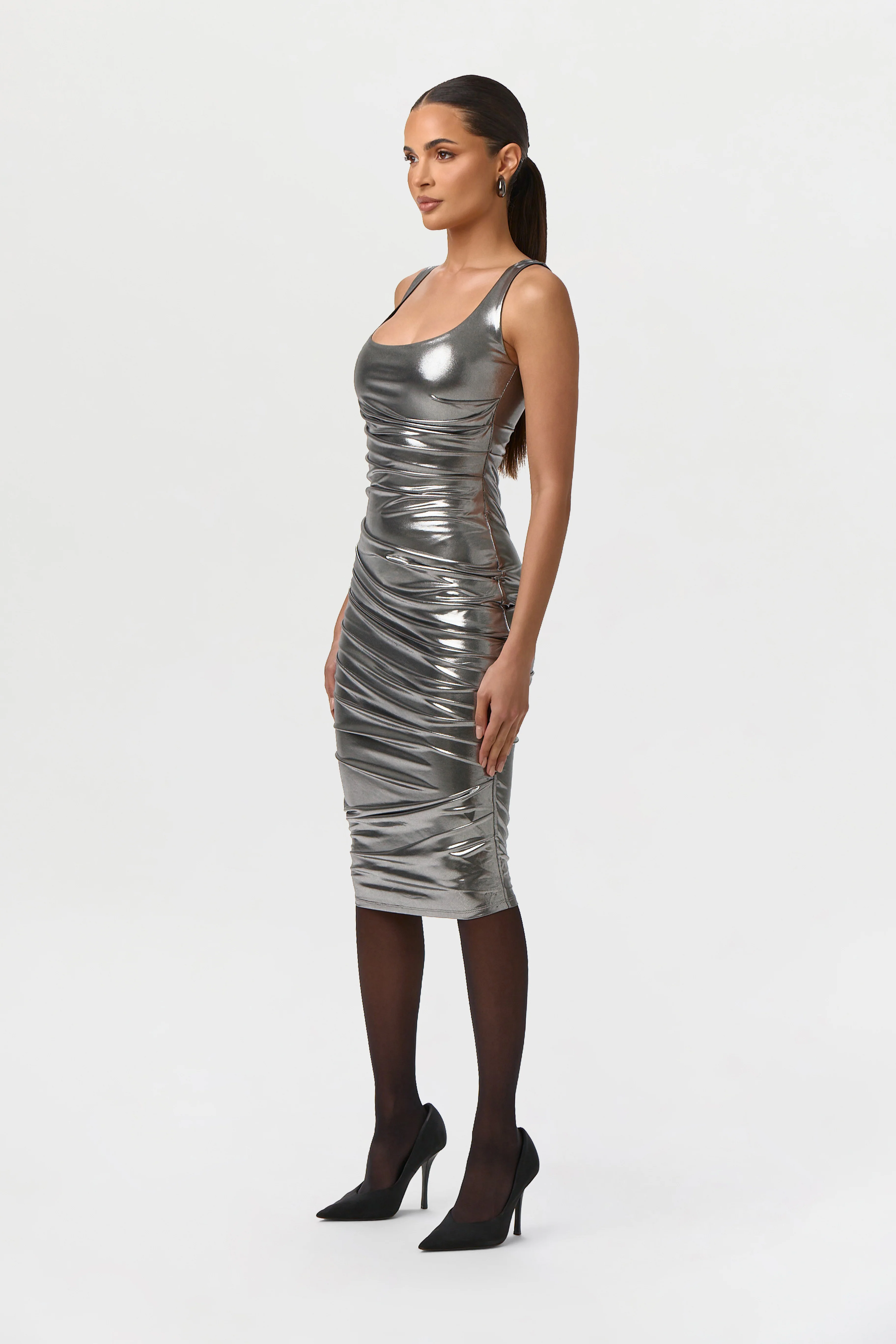 Foil Jersey Scoop Midi Dress