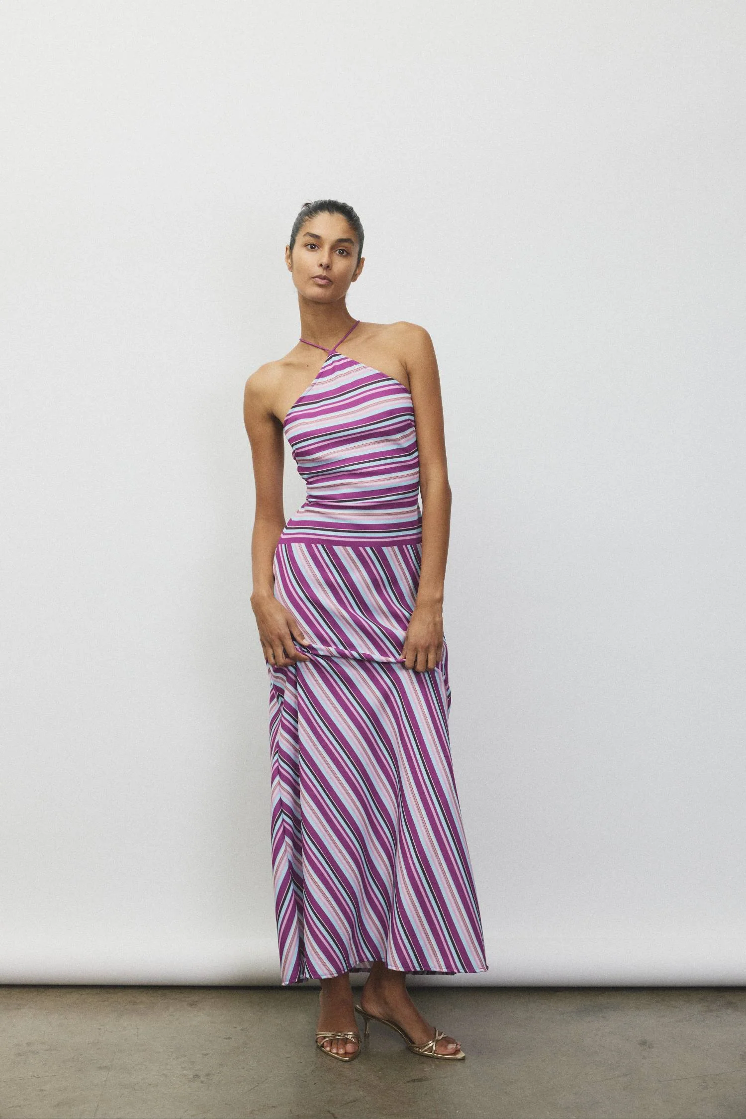 Halter Maxi Dress | Violet Stripe