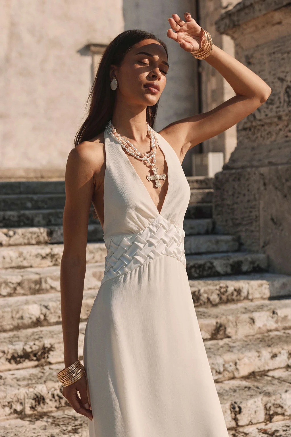 Penelope White Halter Midi Dress