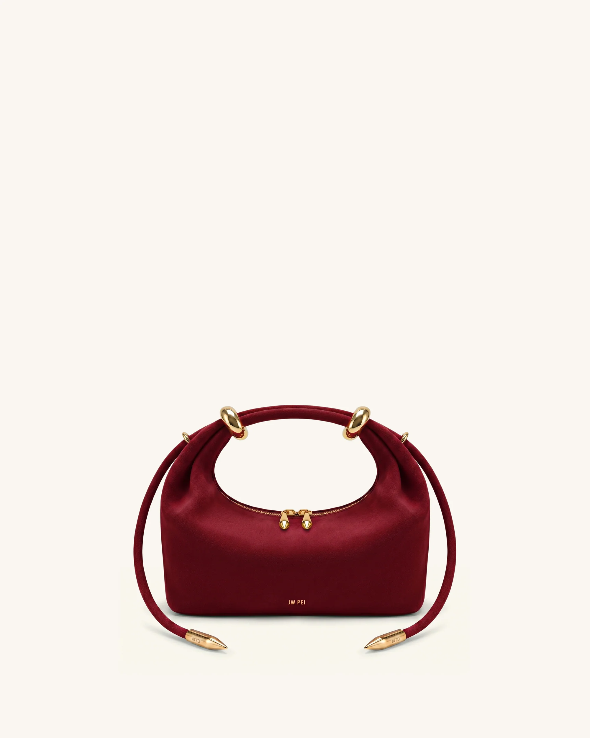 Ellie Faux Suede Metal Ring Embellished Top Handle Bag - Burgundy