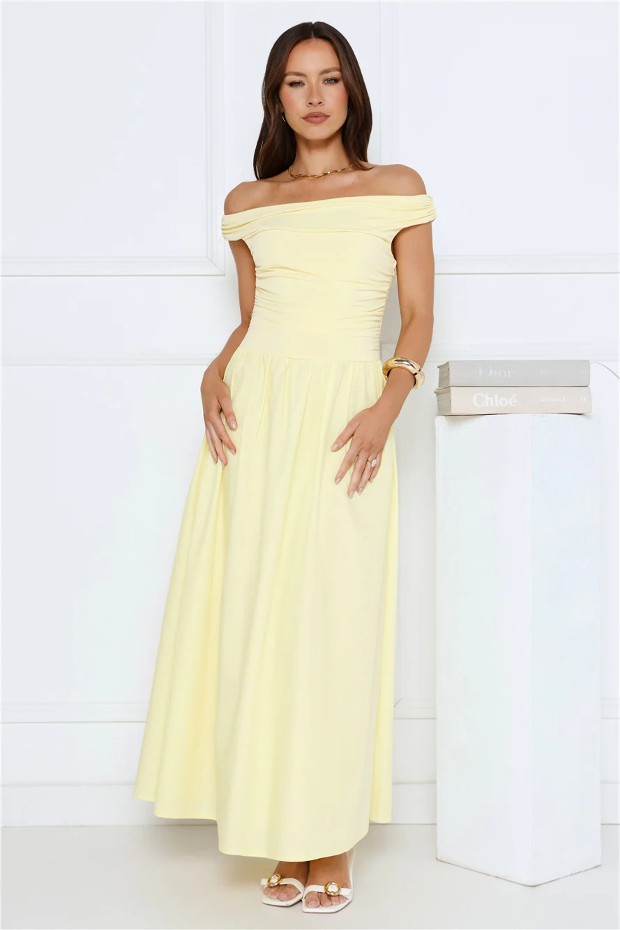 Camellia Charm Off Shoulder Maxi Dress Yellow