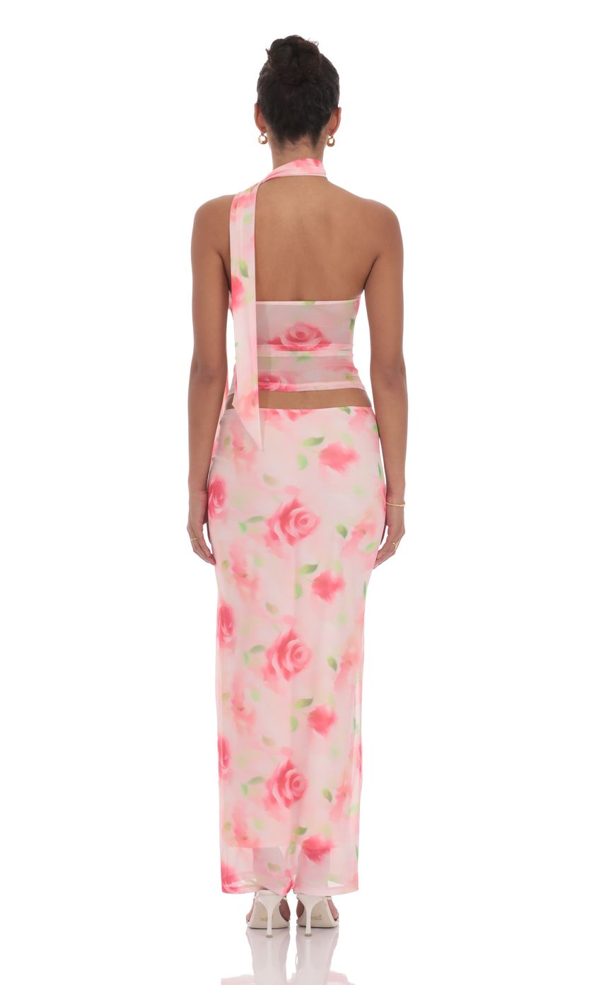 Floral Mesh Maxi Skirt in Pink