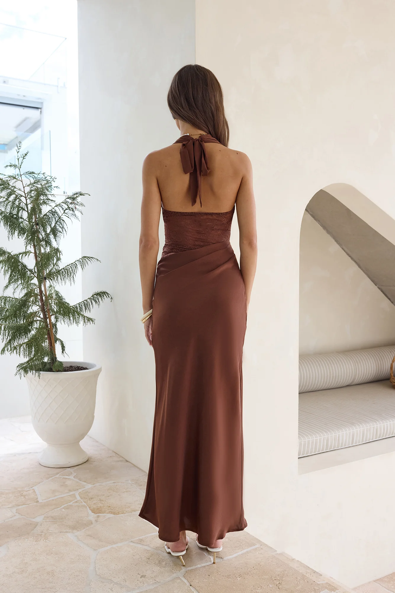 Call Me Yours Lace Halter Satin Maxi Dress