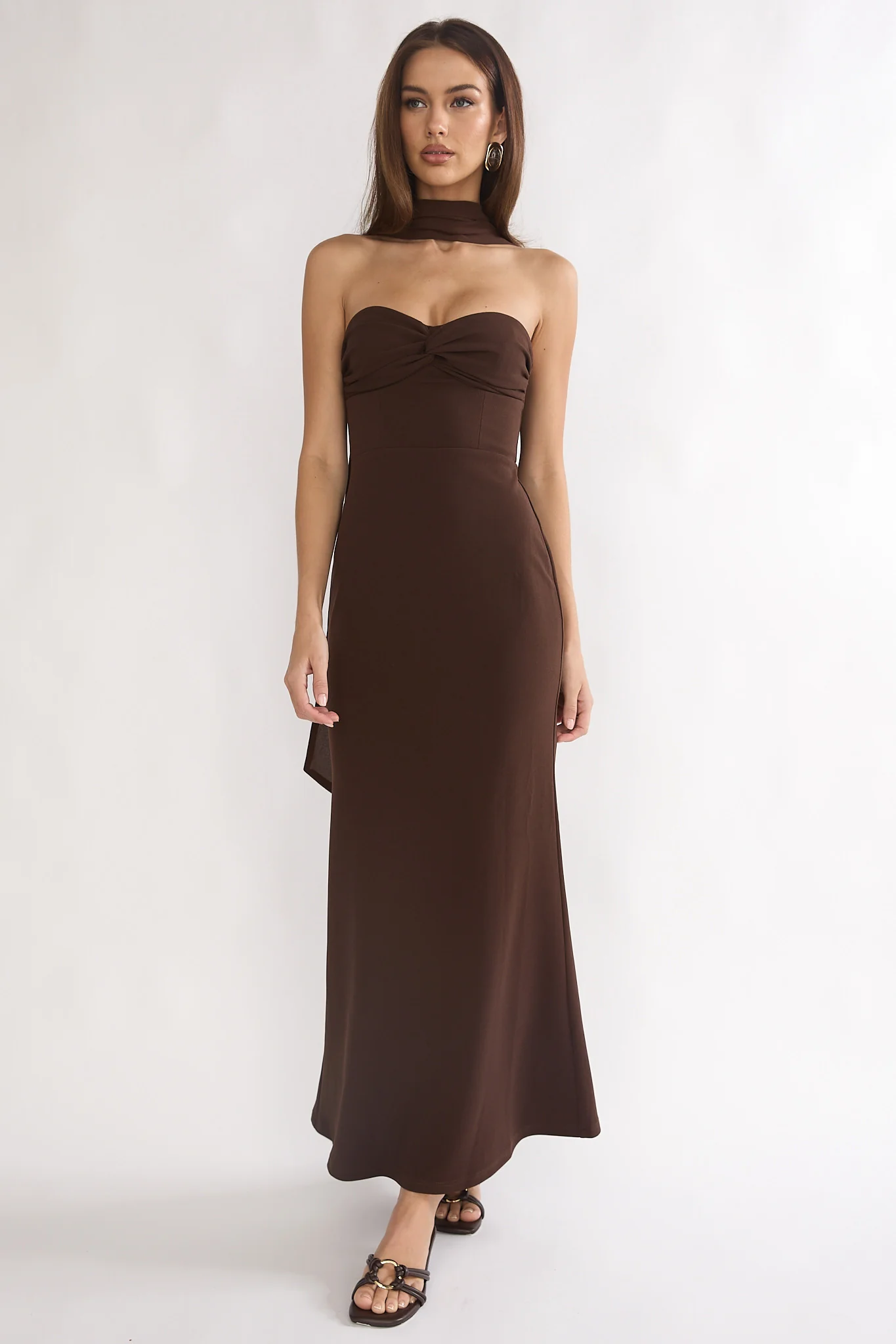 Of The Night Twist Bust Maxi Dress Chocolate - luluinthesky