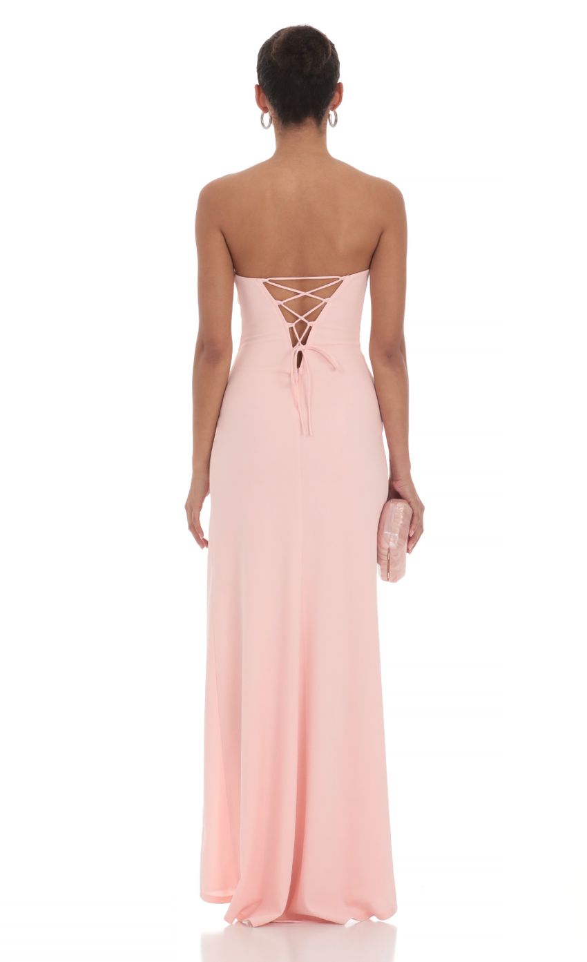 Ruched Strapless Corset Maxi Dress in Pink