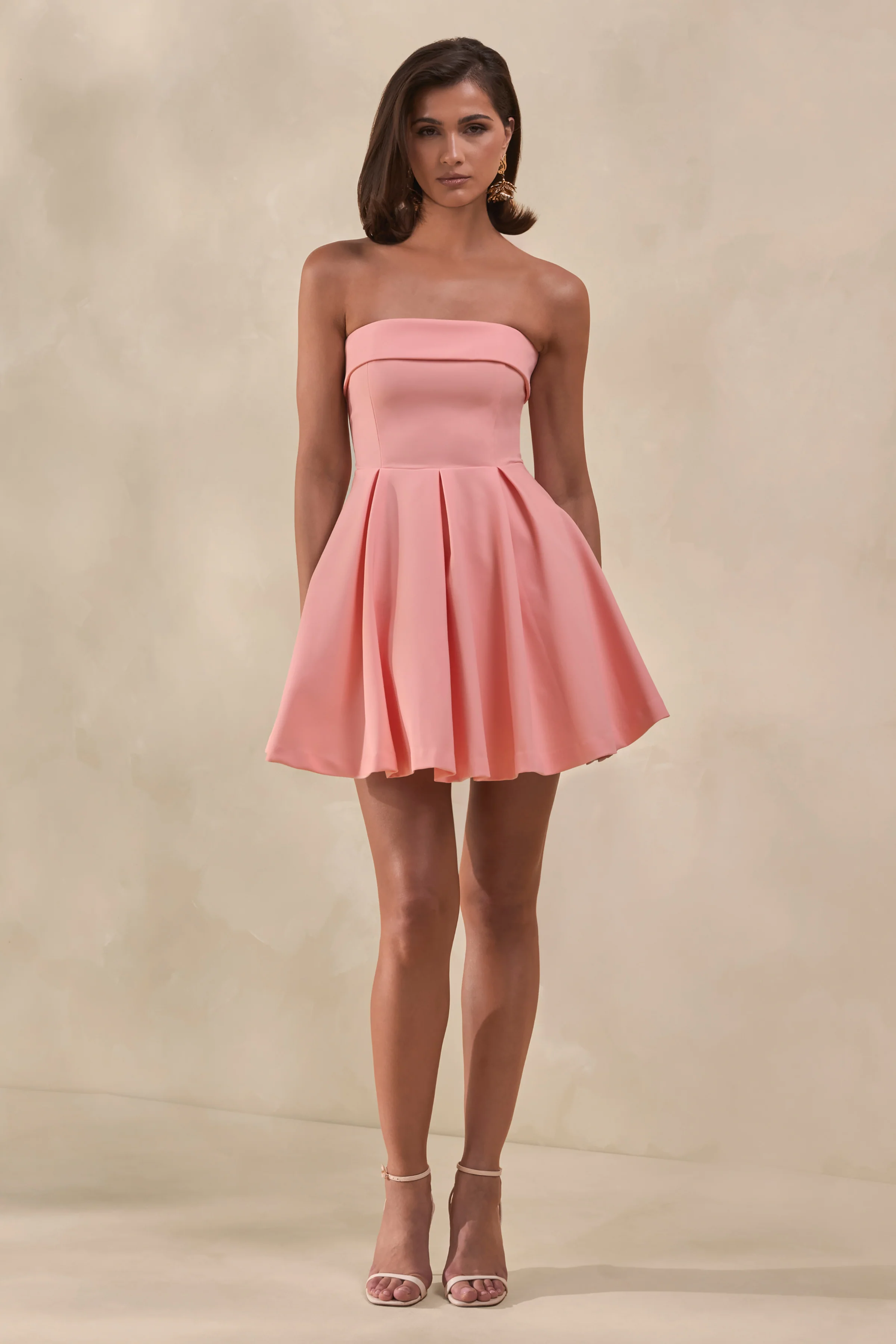 Bruna | Light Pink Bandeau Skater Mini Dress - luluinthesky