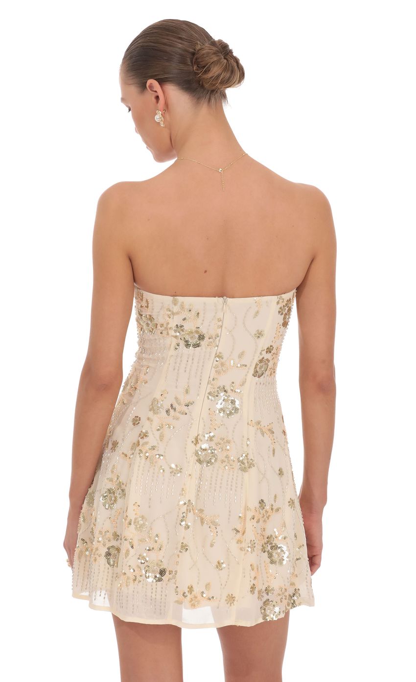 Embellished Strapless Mini Dress in Cream