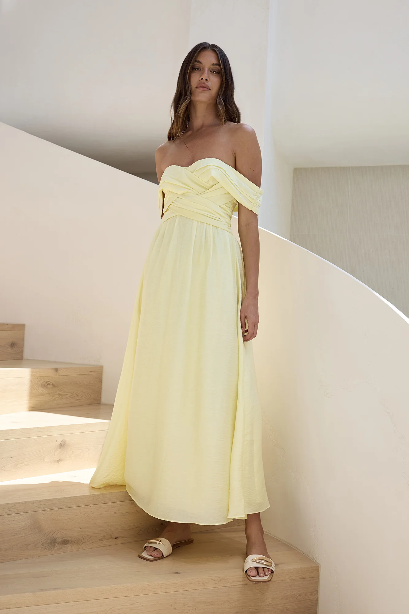 Hidden Treasures Off Shoulder Maxi Dress Yellow