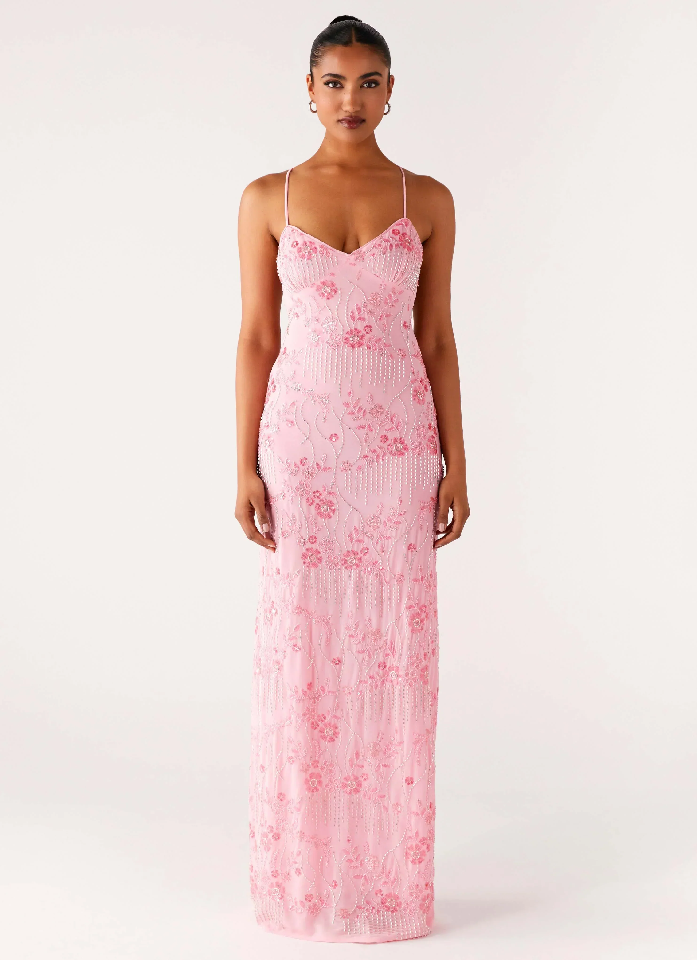 Vietta Sequin Cami Maxi Dress - Pink