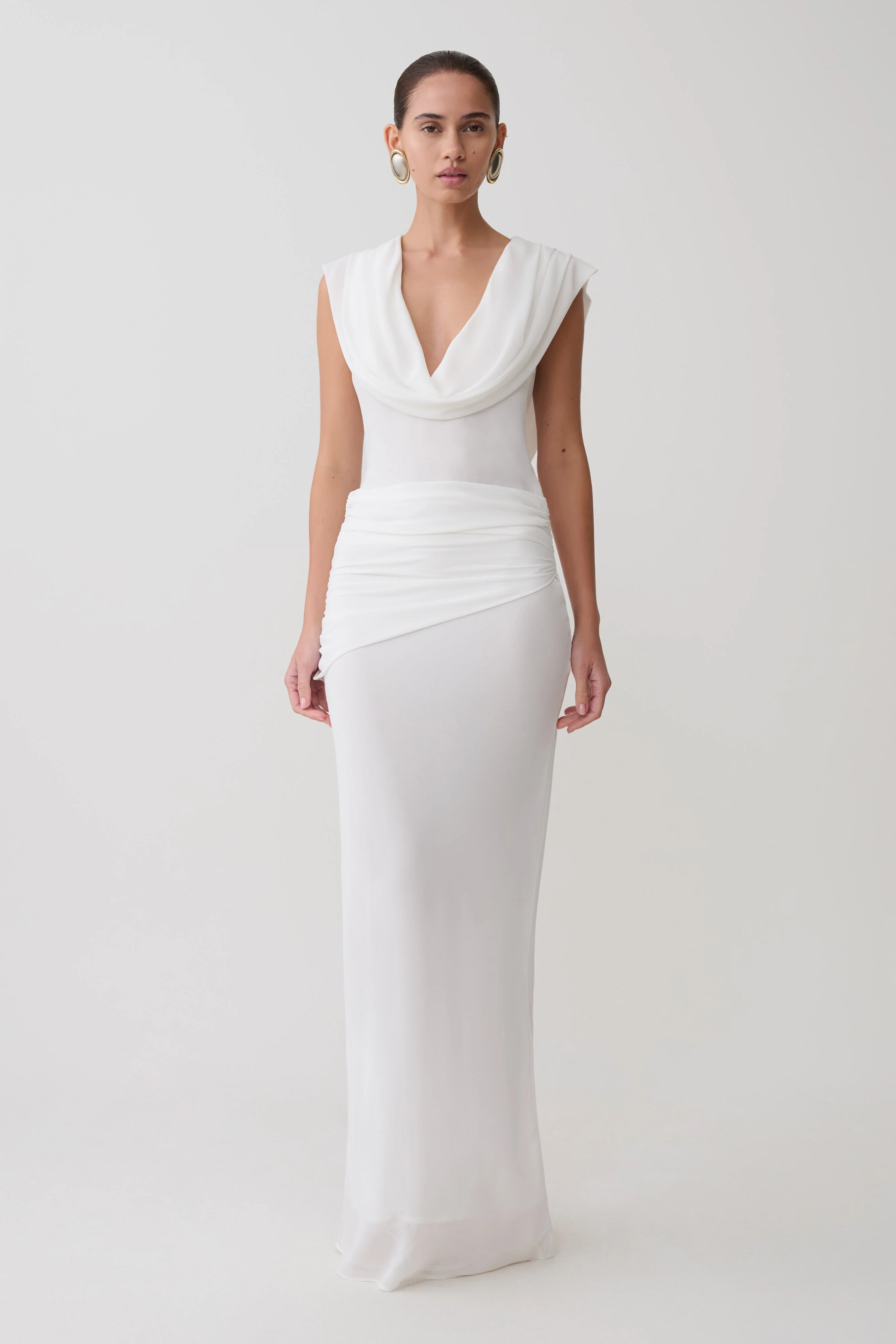 Giulia Chiffon Draped Maxi Dress - White