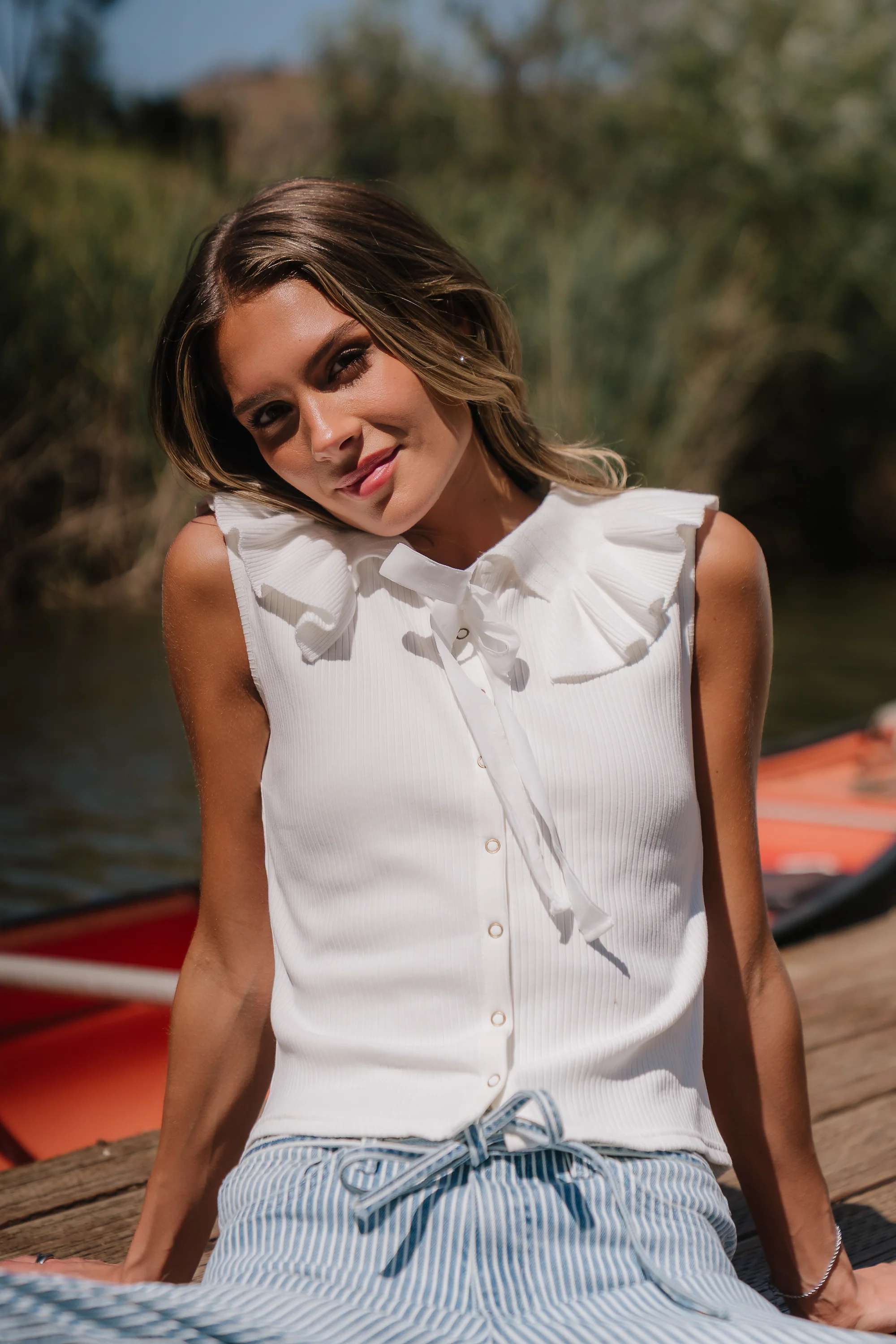 Mitchel Collared Tank in Ivory - FINAL SALE