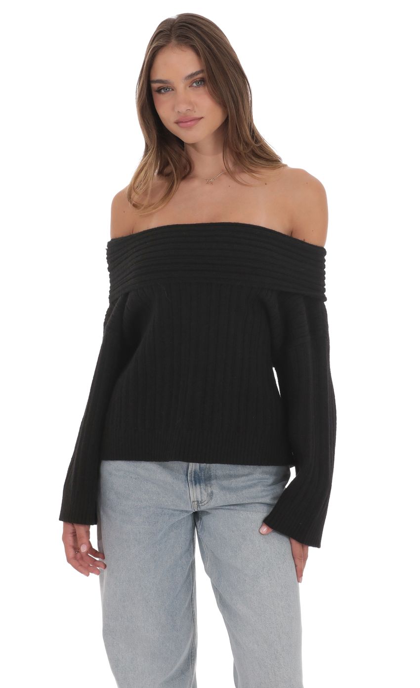 Oversized Knit Off Shoulder Jumper in Black