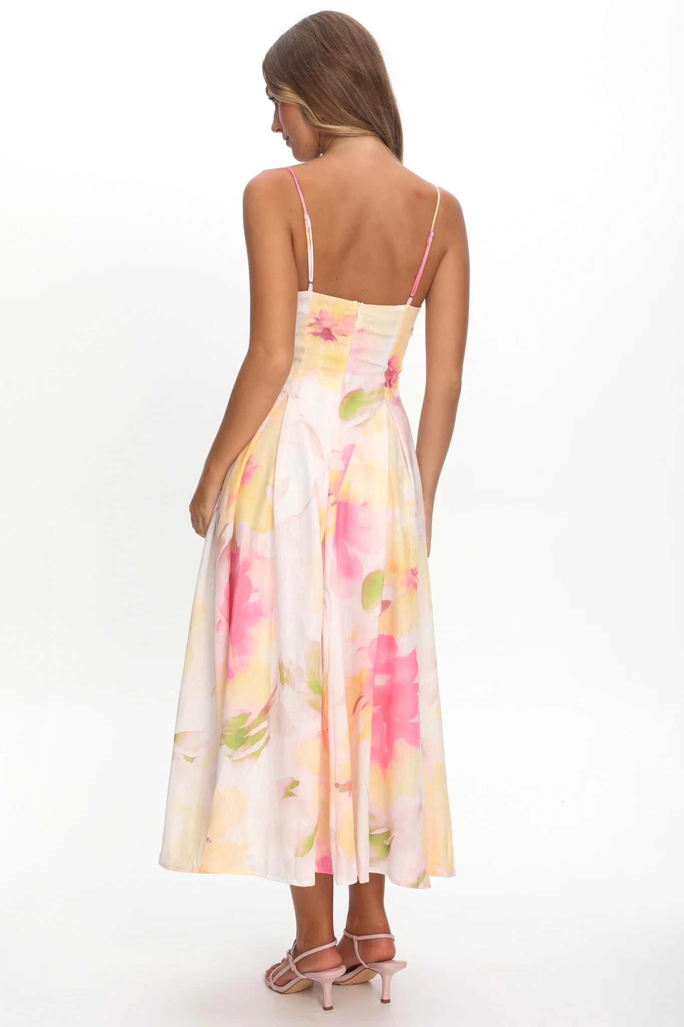 Get My Attention Pleat Waist Maxi Dress Floral Yellow