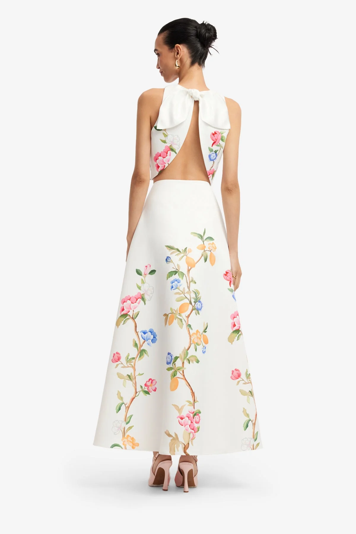 Clara Maxi Skirt - Lemon Vine Print in Snow