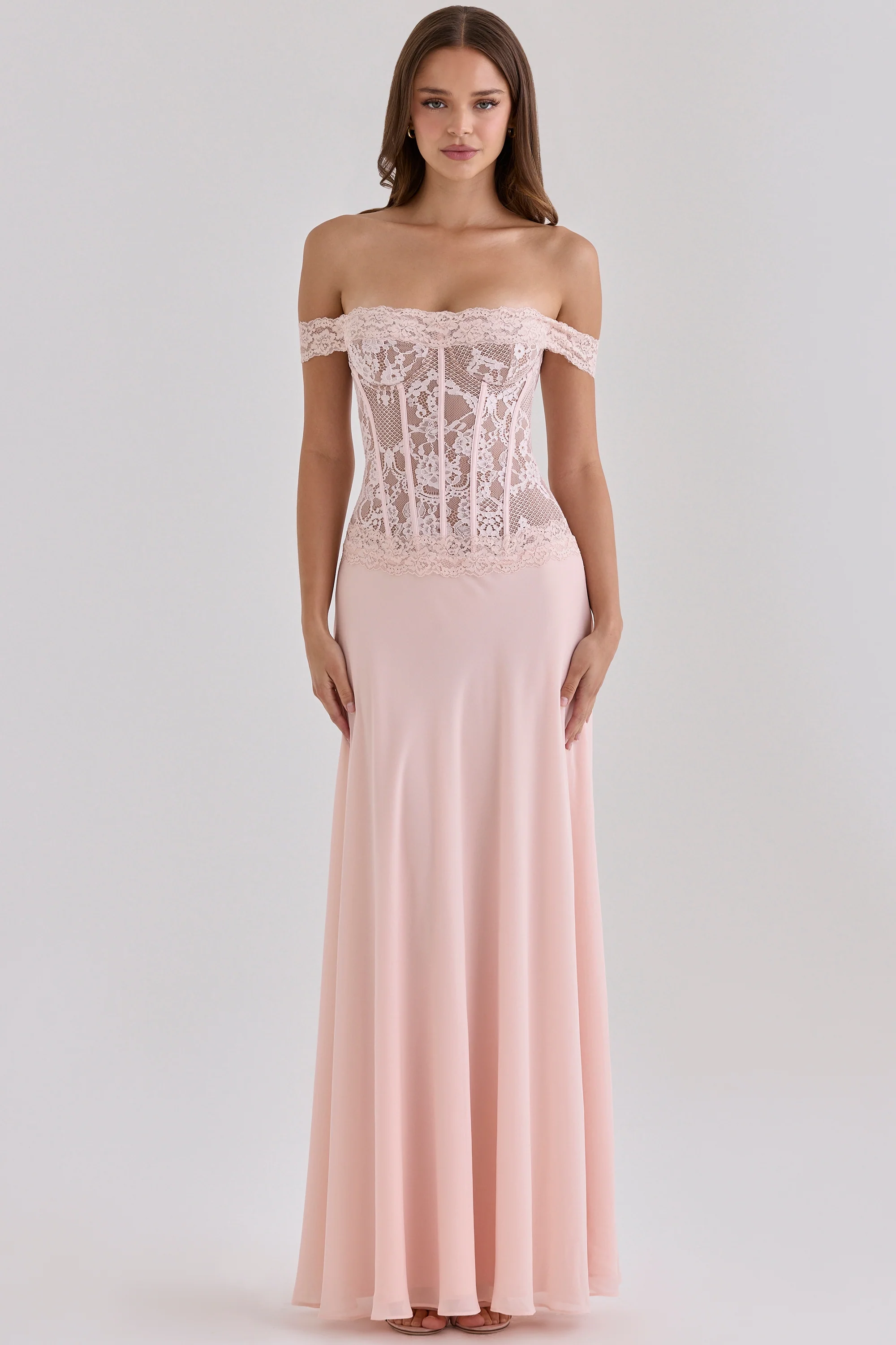 Pink Lace + Georgette Corset Maxi Dress