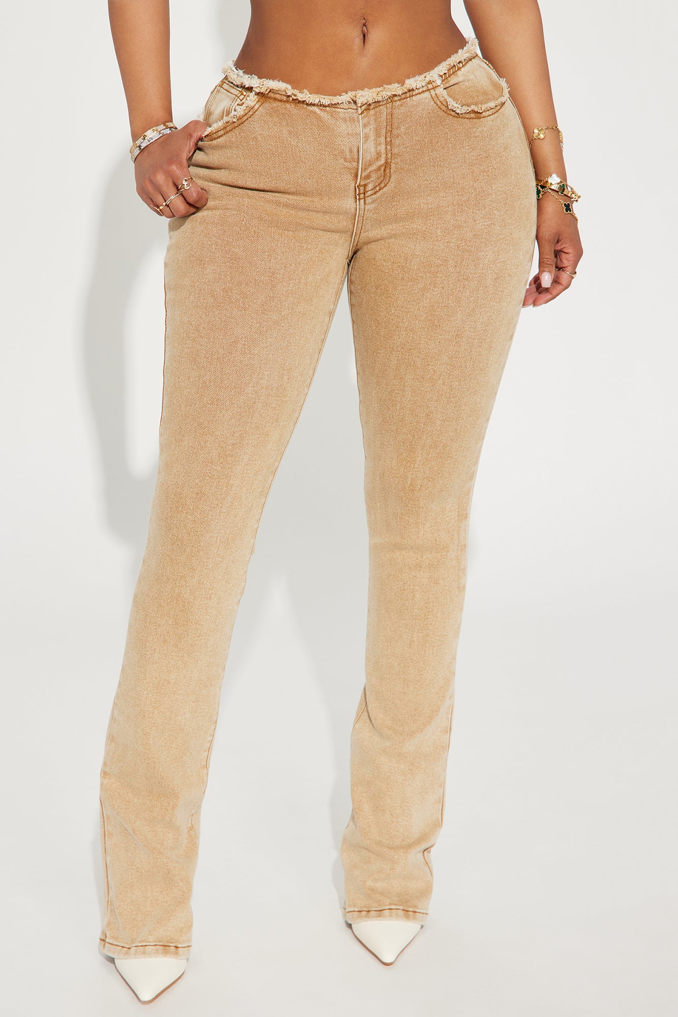 Highly Motivated Stretch Bootcut Jeans - Tan
