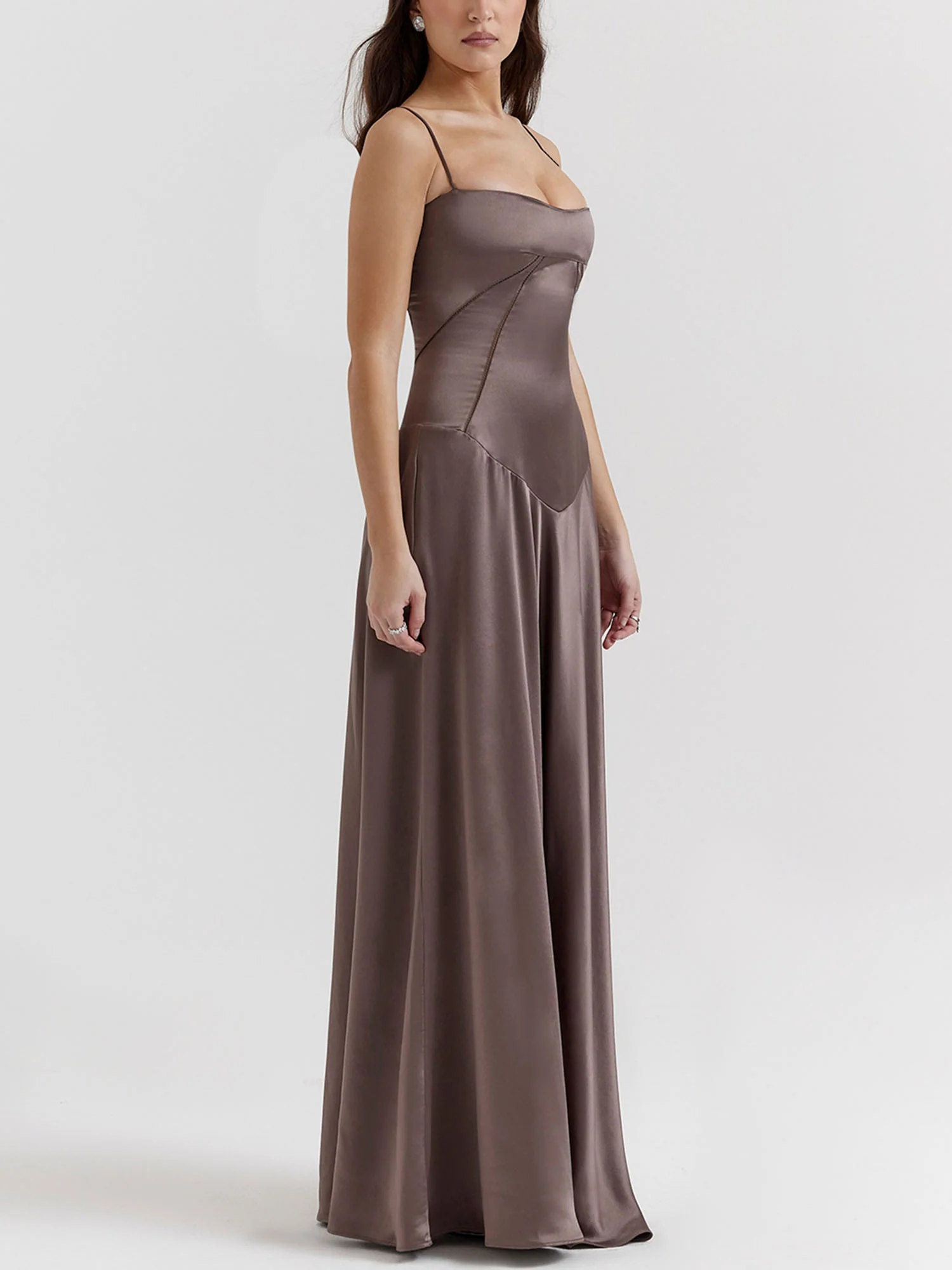 Brown Spaghetti Strap Maxi Dress