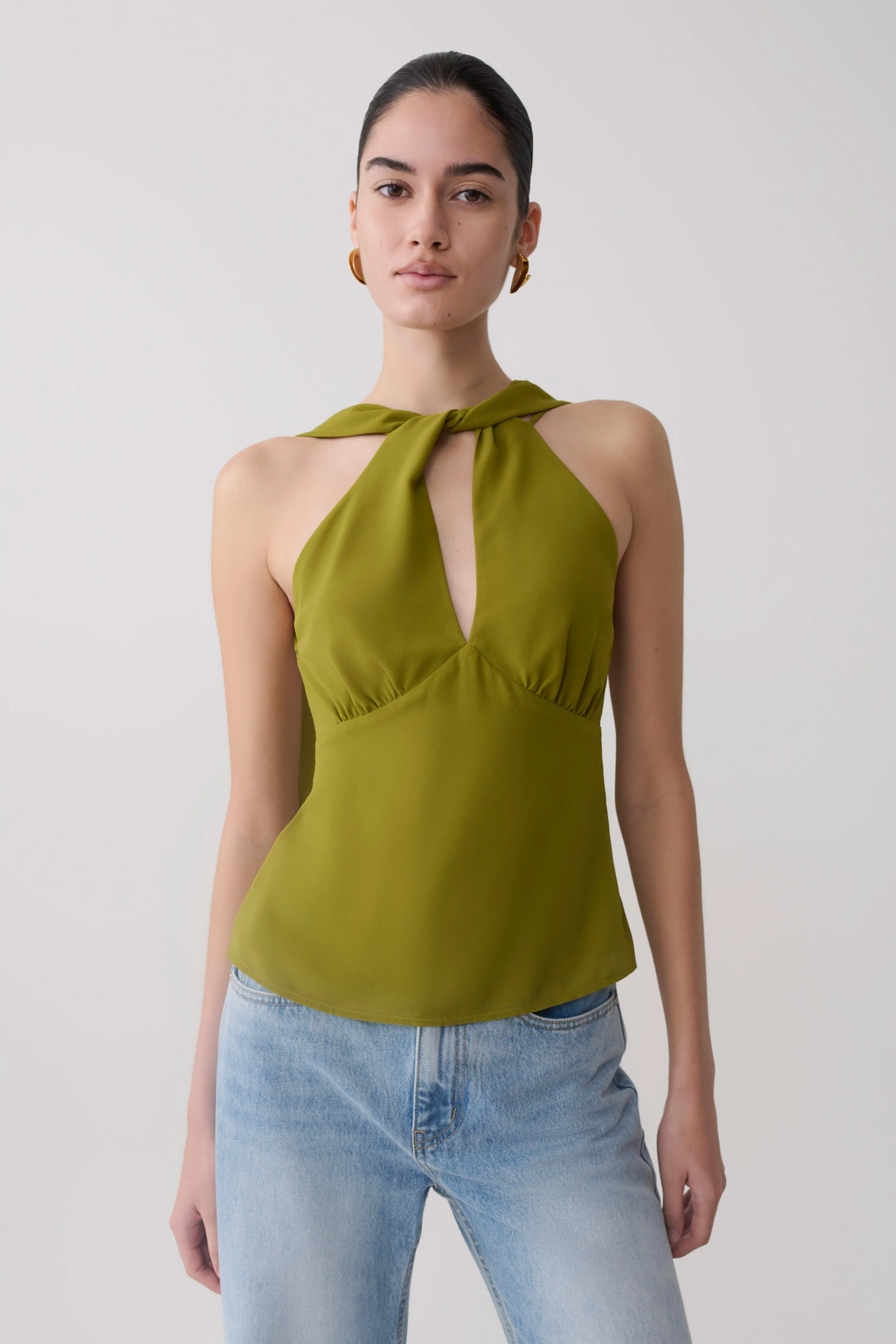 Nora Halter Chiffon Top - Olive