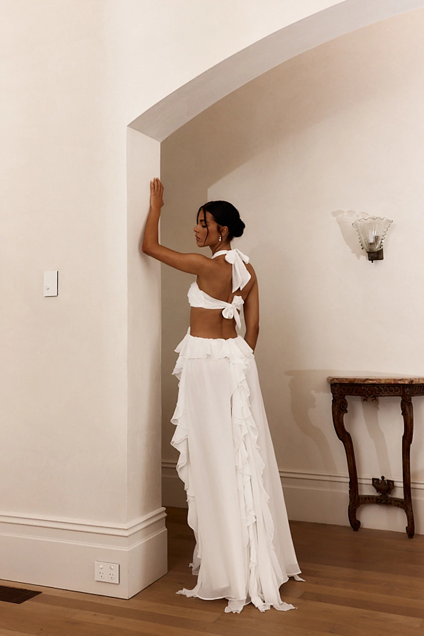 Santiago Cut-Out Ruffle Maxi Dress White - luluinthesky