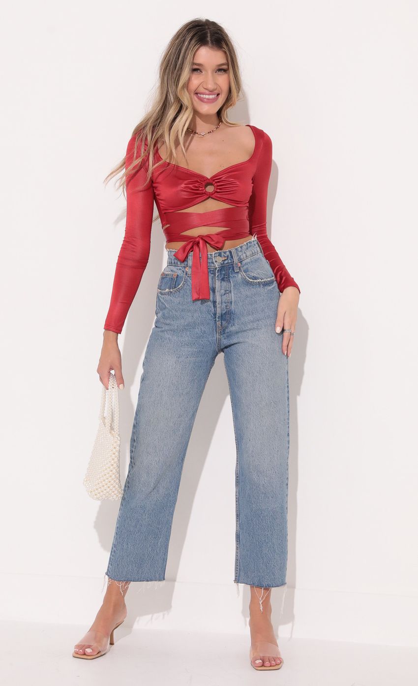 Long Sleeve Sparkle Top in Red