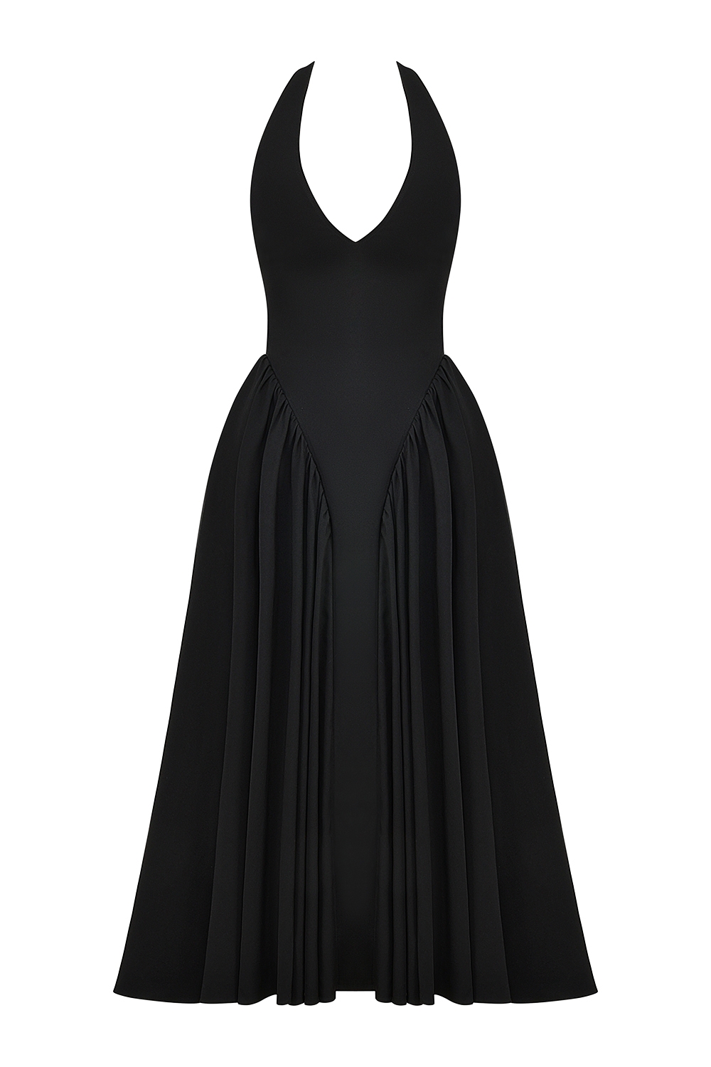 Black Twill Halter Midi Dress