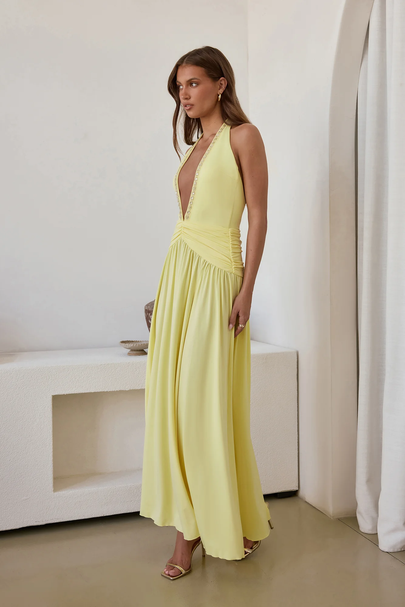 Bewitched By Light Halter Maxi Dress Yellow - luluinthesky