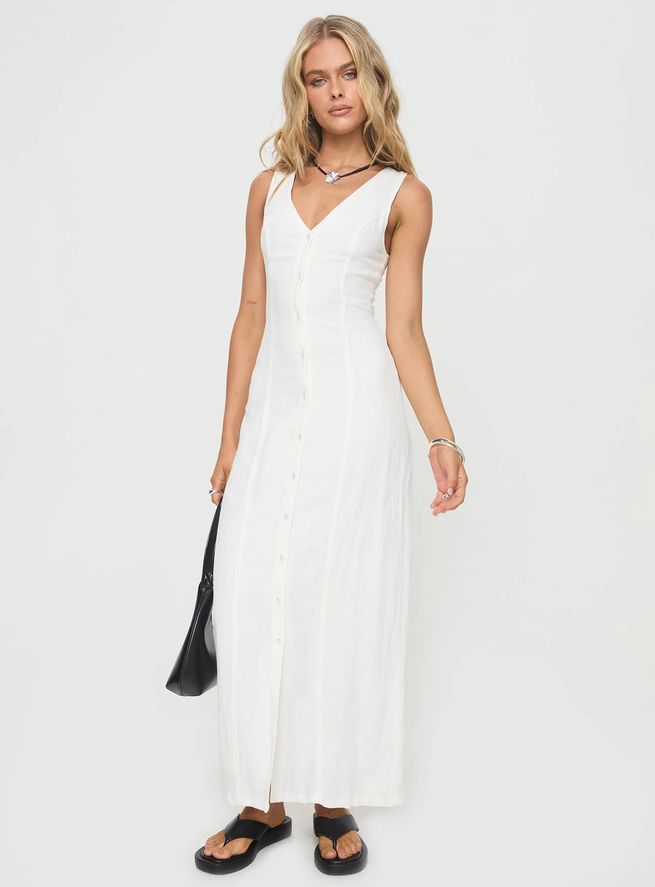 Summer Season Linen Blend Maxi Dress White - luluinthesky