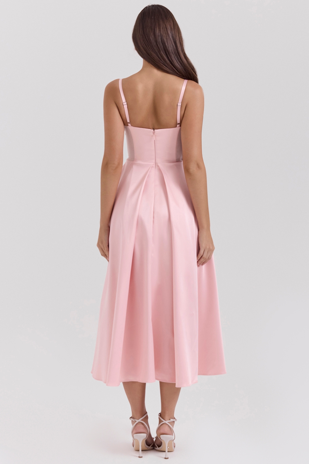 Parisian Pink Satin A-Line Midi Dress