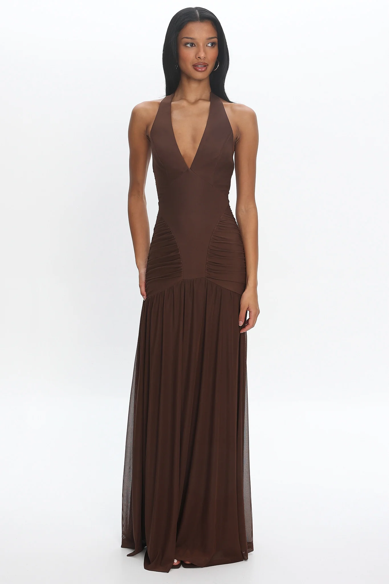 Bewitched Halter Mesh Maxi Dress Cocoa