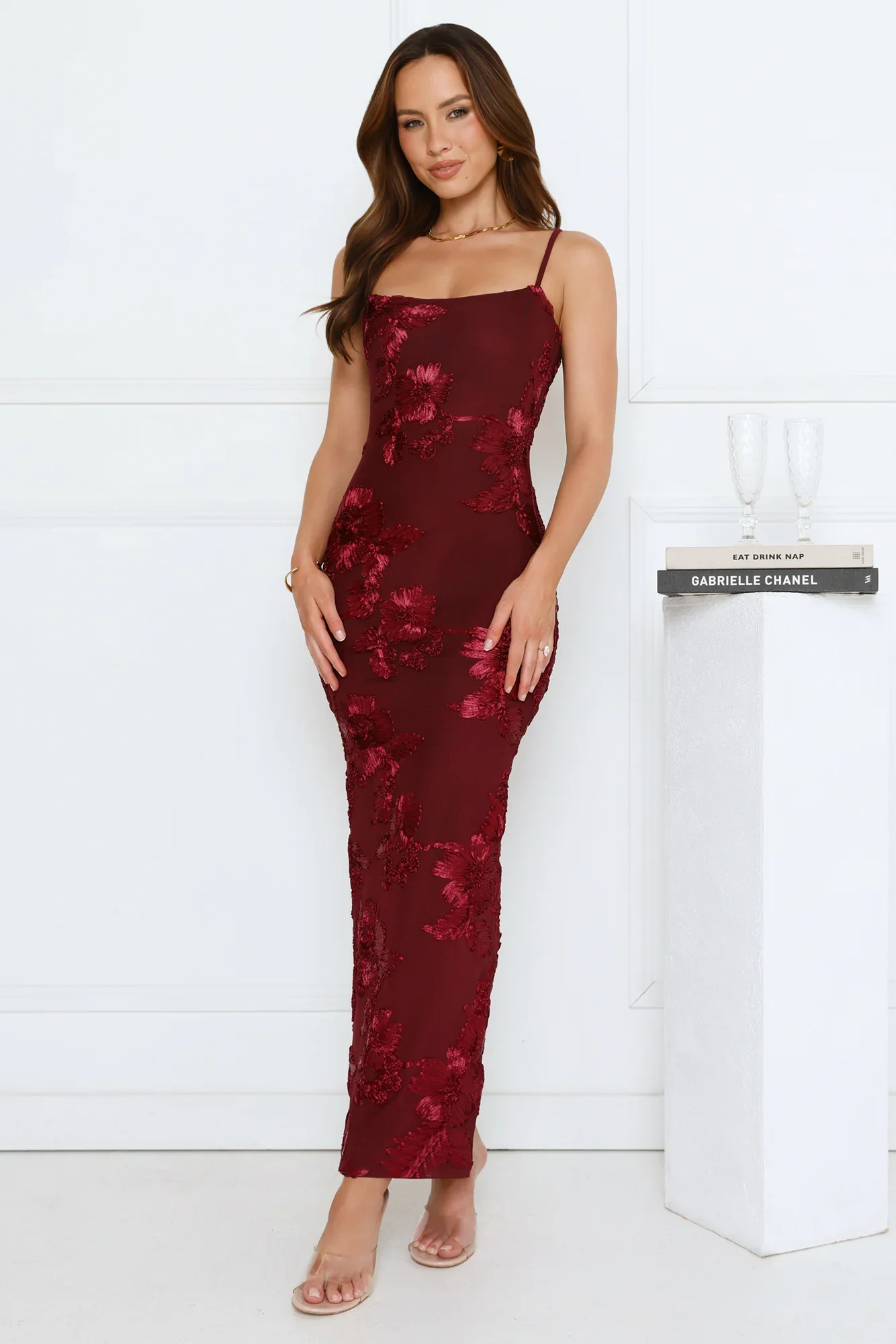 Celestial Luxe Mesh Maxi Dress Burgundy - luluinthesky
