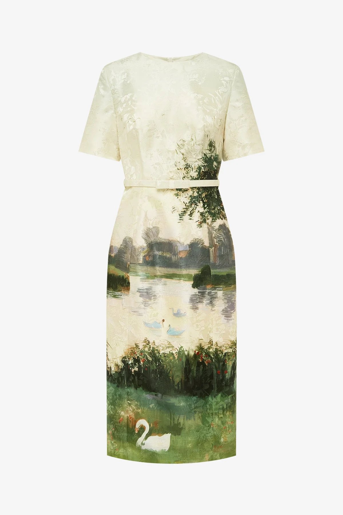 Elizabeth Jacquard Short Sleeve Midi Dress  - Serene Print