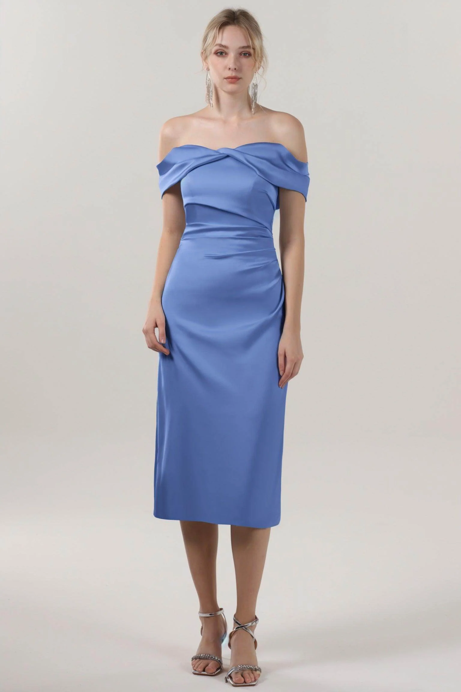 Sheath-Column Midi Luxe Satin Bridesmaid Dress CS0610BM