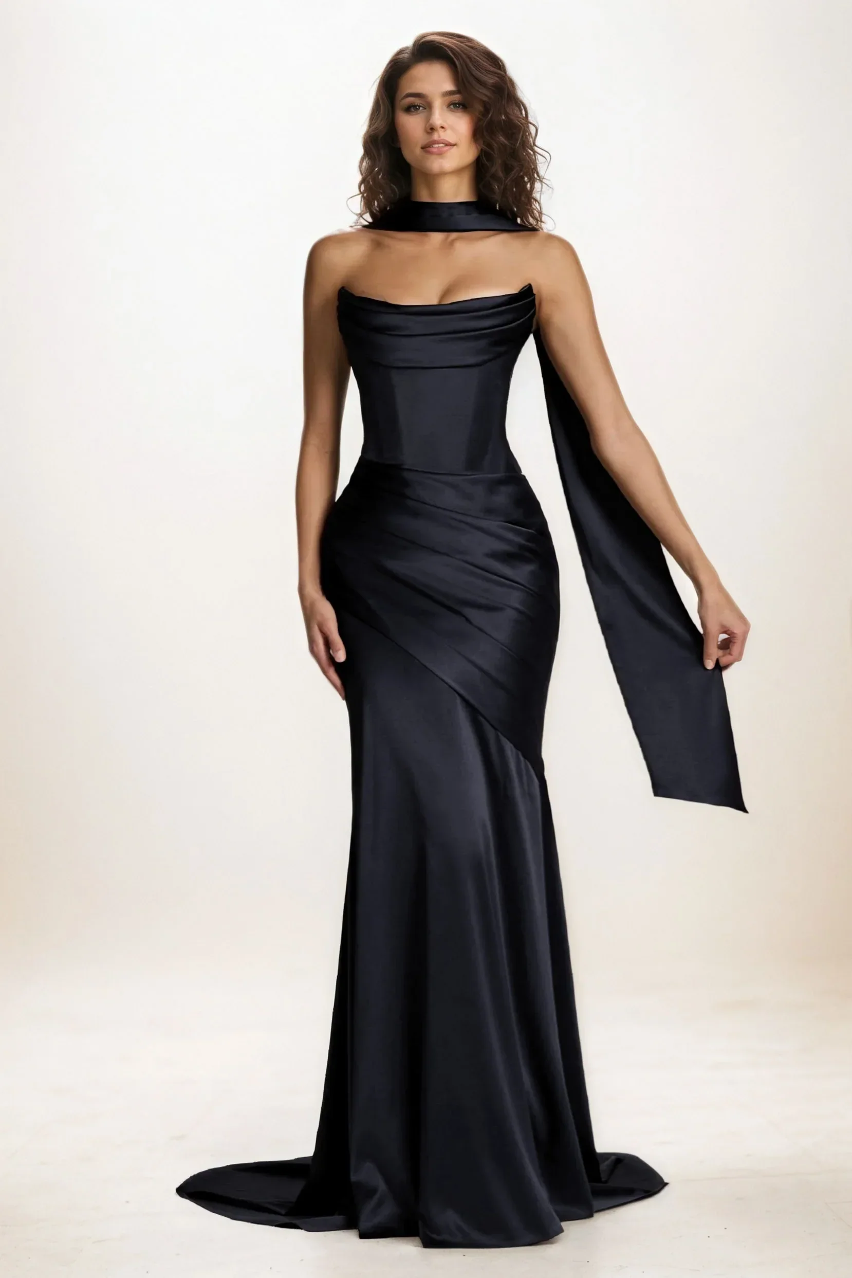 Trumpet-Mermaid Sweep-Brush Train Luxe Satin Wedding Guest Dress CG0301