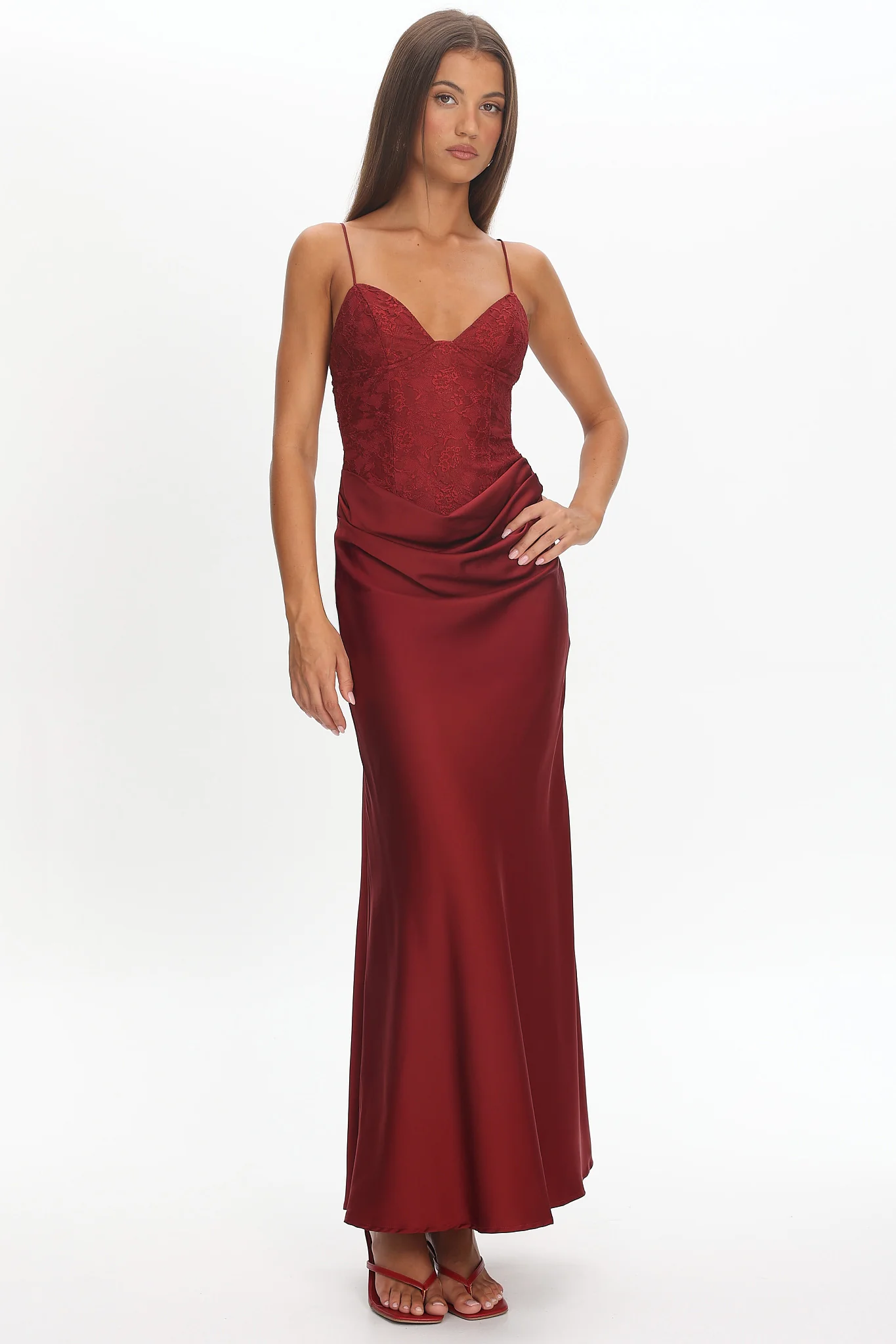 Faelis Draped Waist Maxi Dress Wine