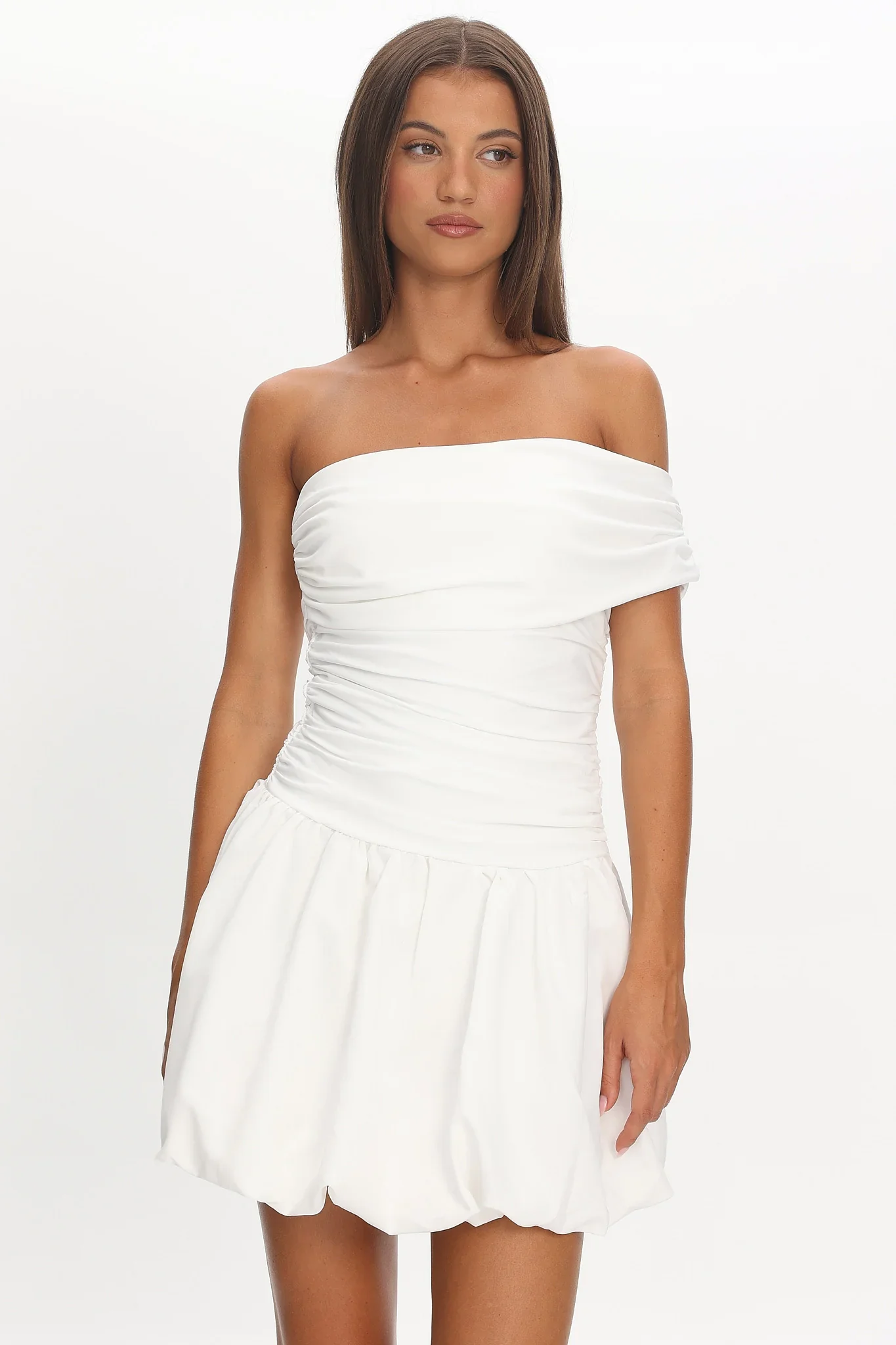 Dalayla One-Sleeve Balloon Skirt Mini Dress White