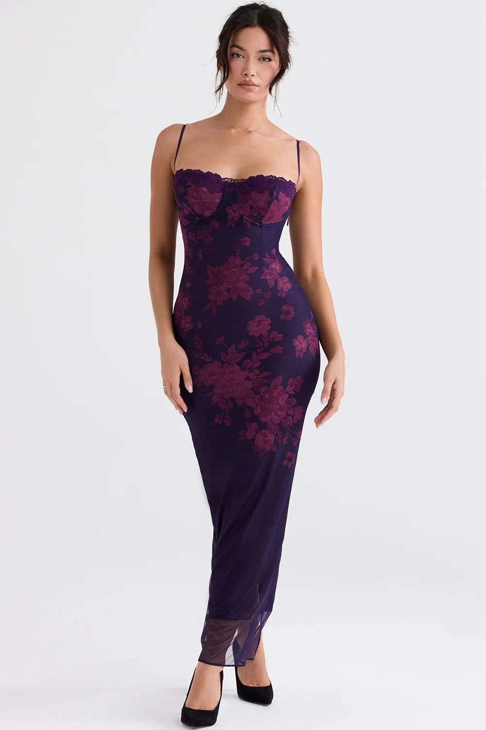 Grape Floral Print Maxi Dress