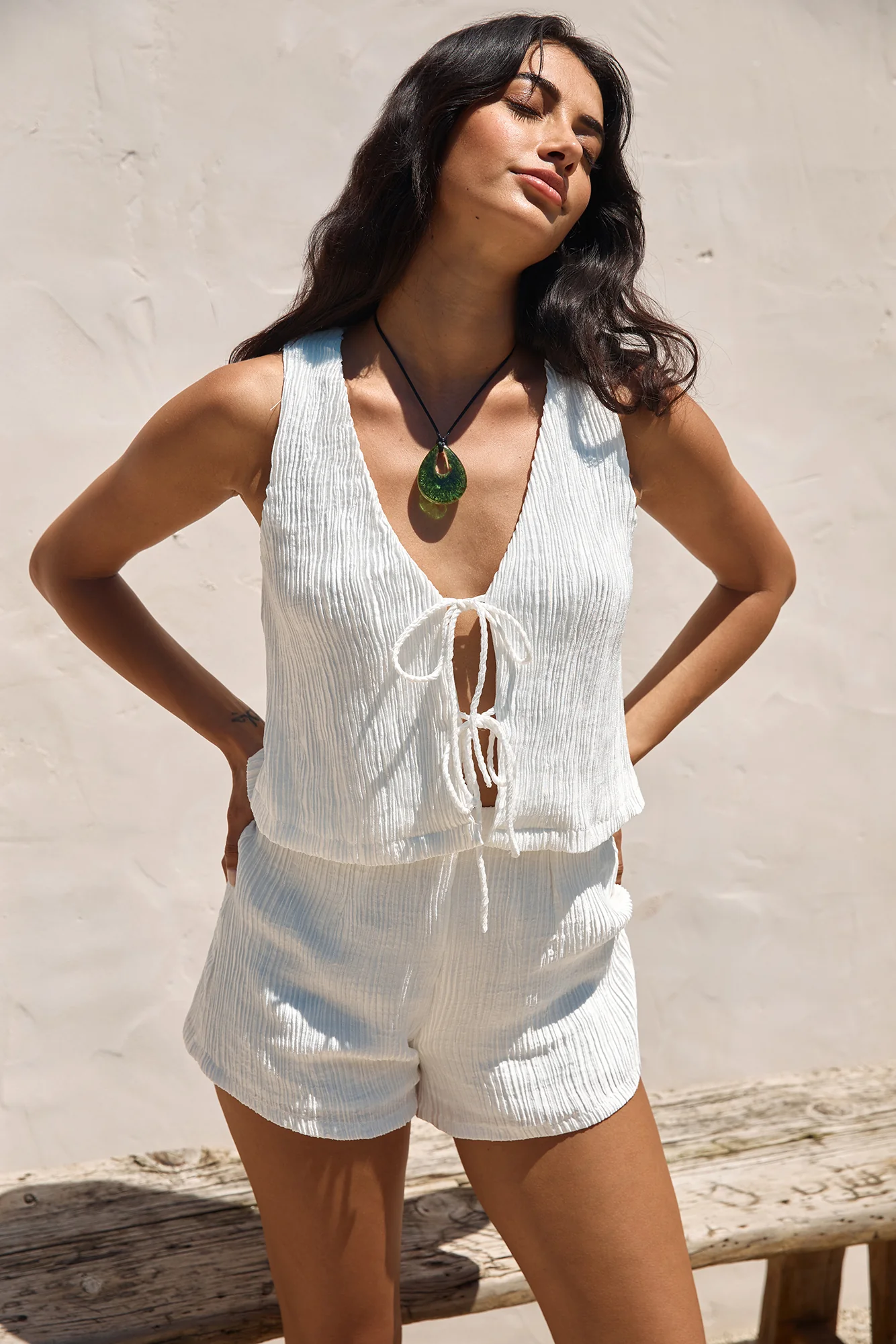Pearlescent Jewels Crop Top White