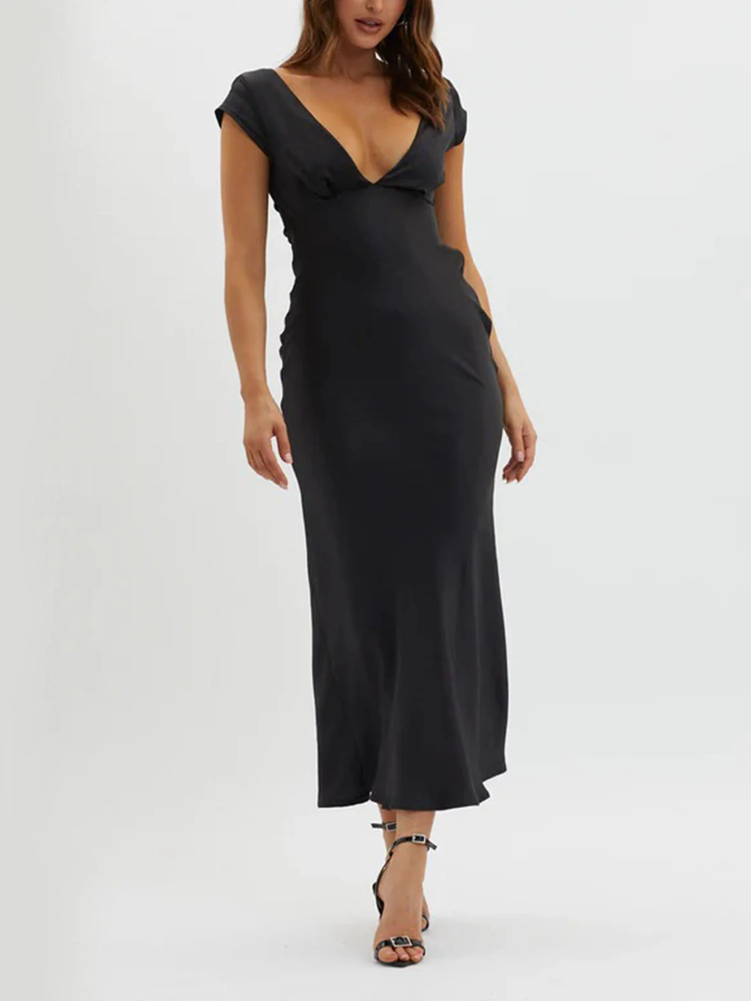 Black Plunge Neck Maxi Dress