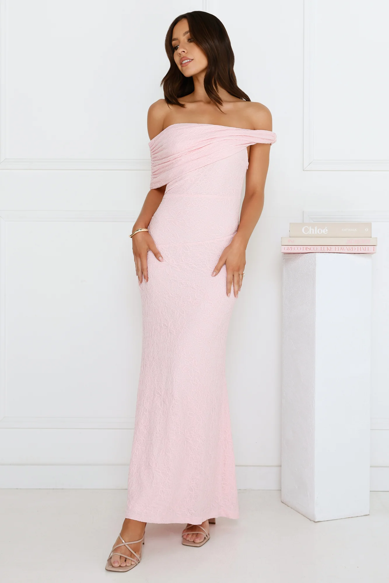 Slay the Night Off Shoulder Maxi Dress Pink
