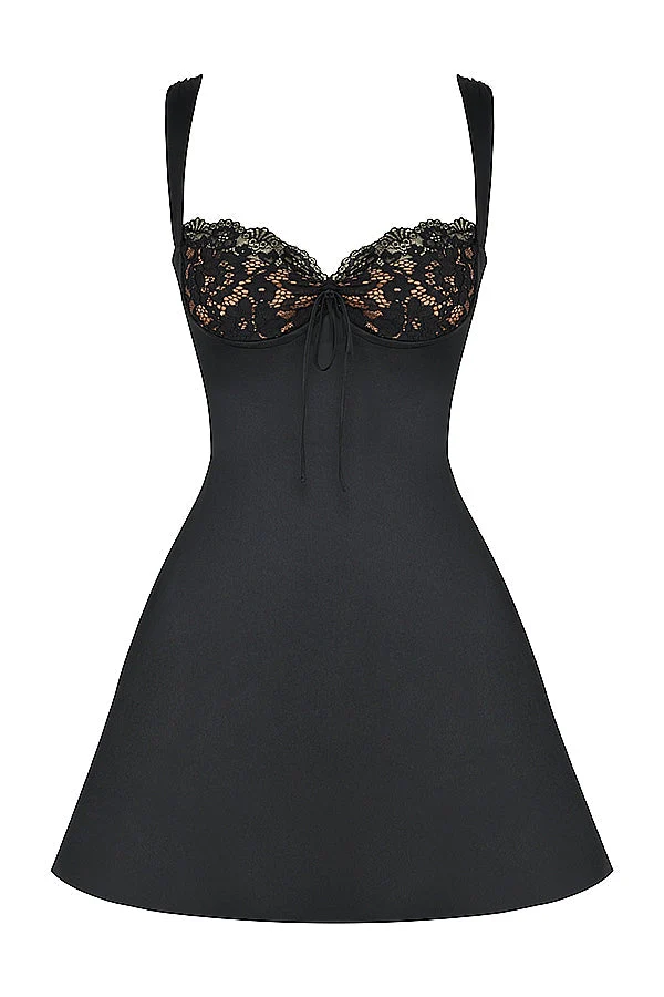 black satin and lace mini dress