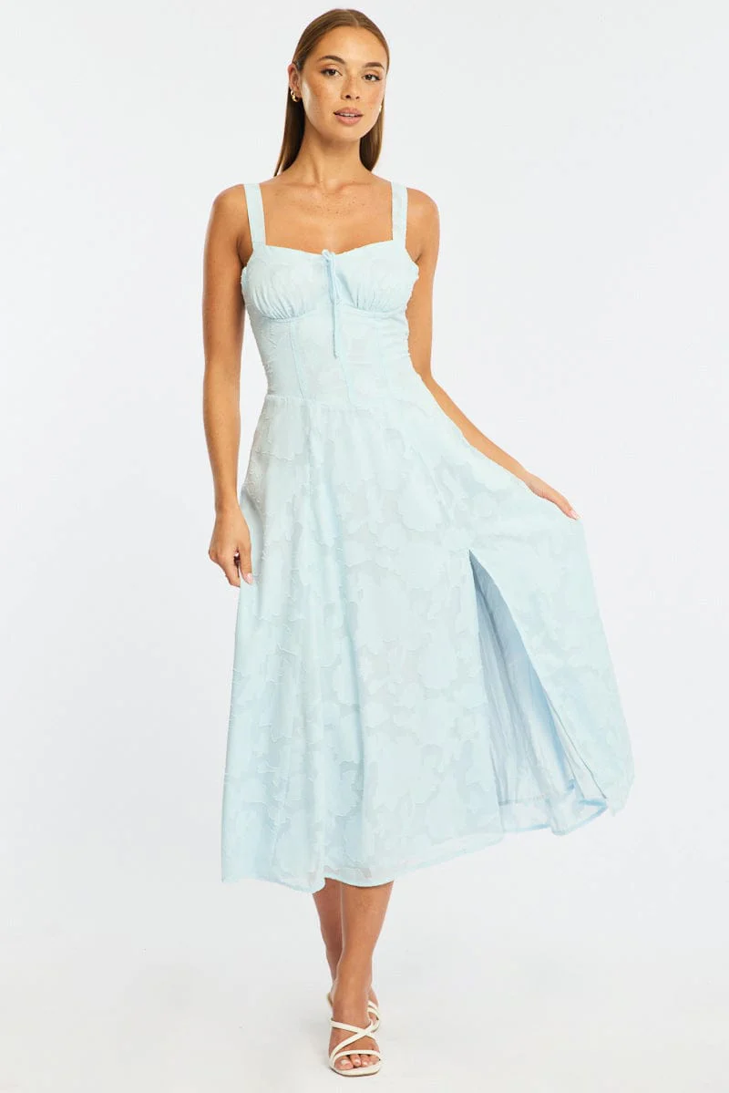 Blue Midi Dress Burn Out