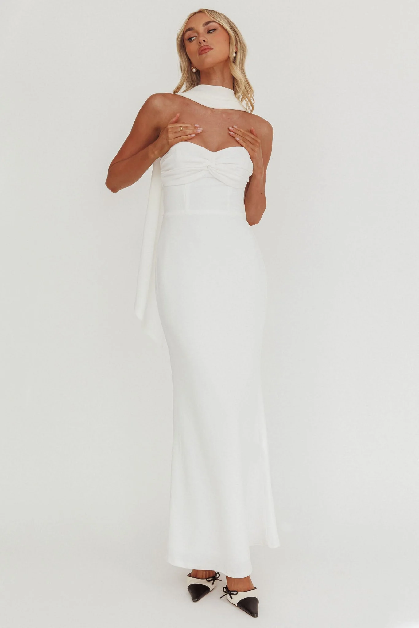 Of The Night Twist Bust Maxi Dress White