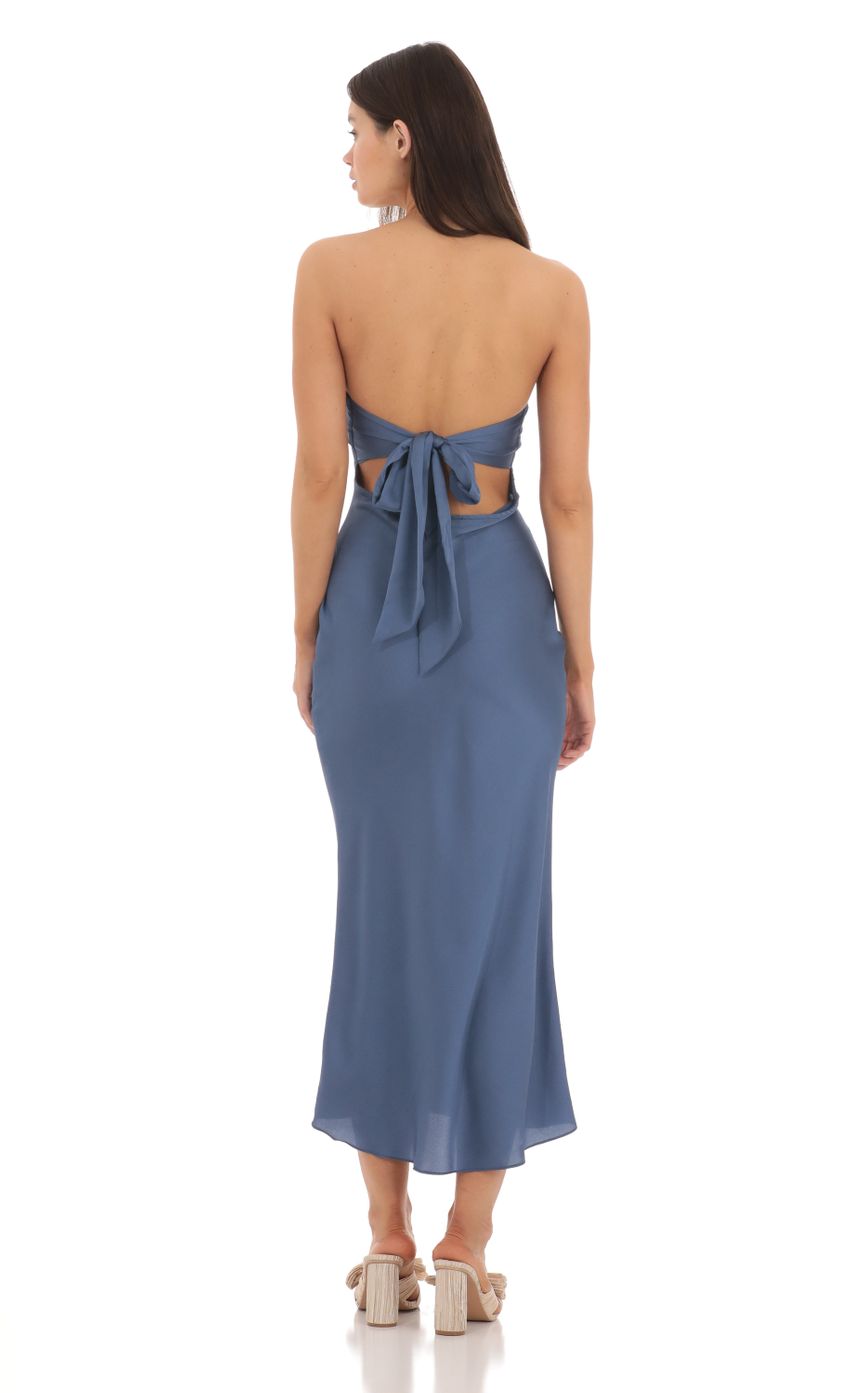 Satin Twist Cutout Midi Dress in Navy