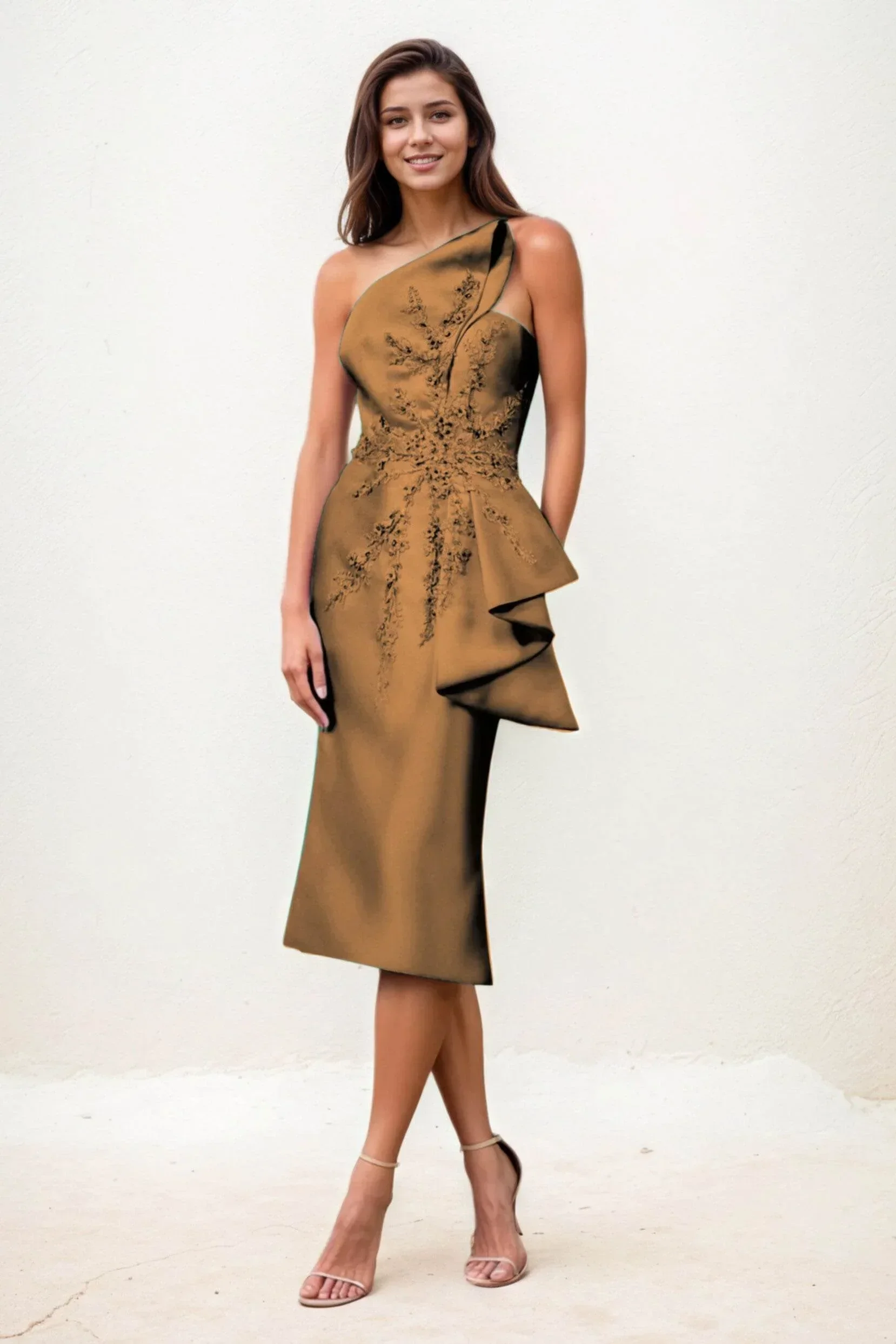 Sheath-Column Midi Satin Wedding Guest Dress CG0292