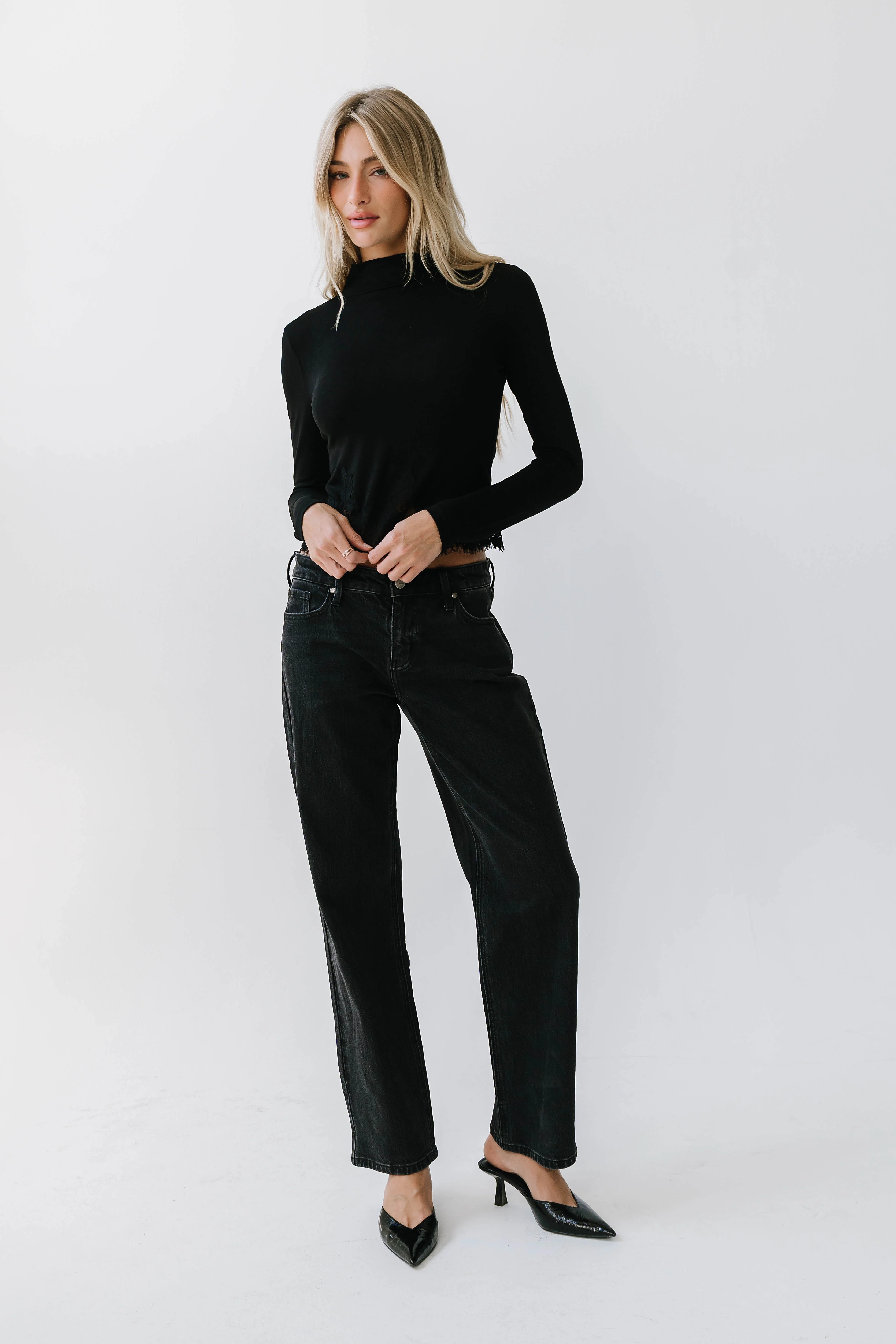 Kesley Lace Mock Neck Top in Black