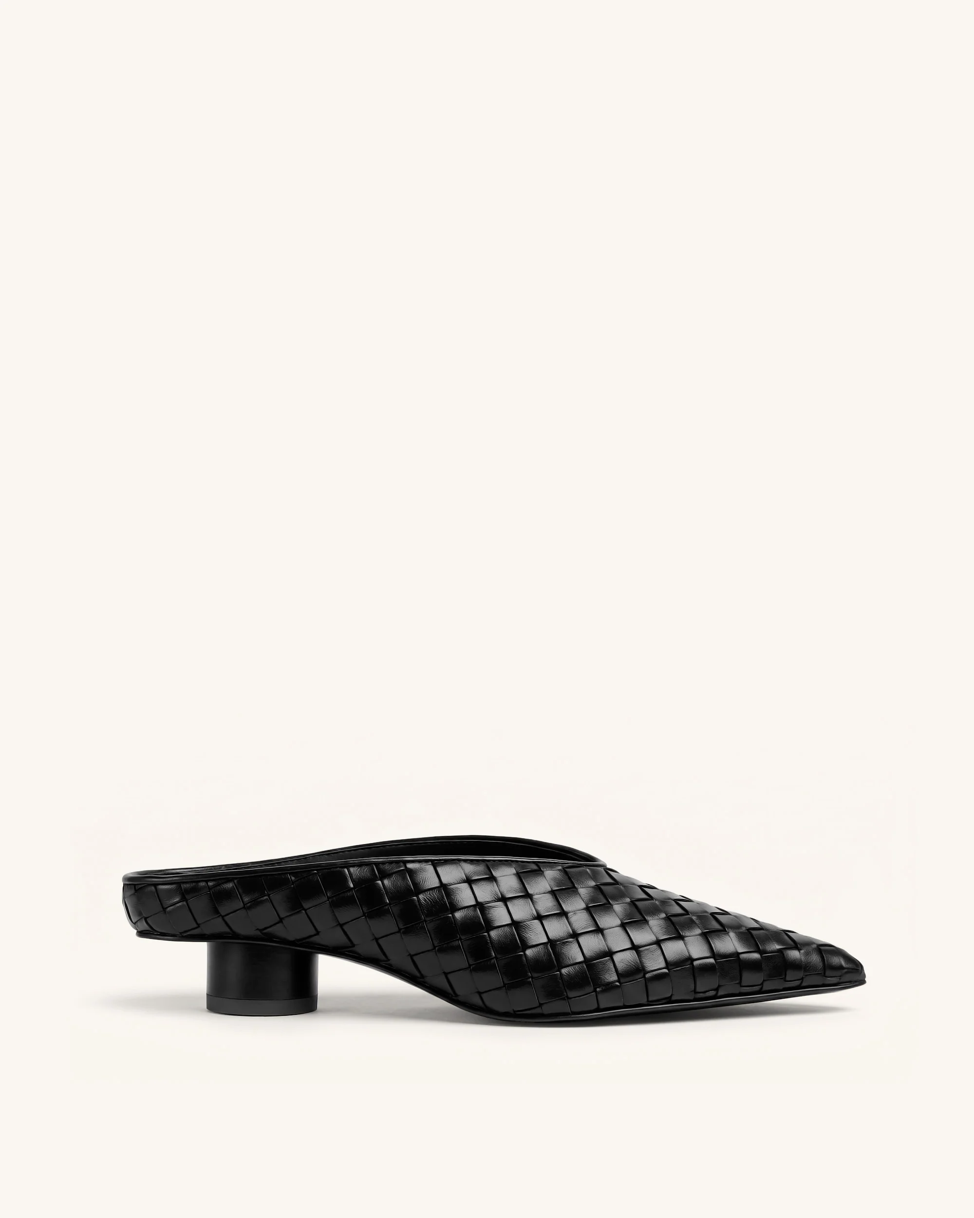 Helena Woven Textured Pointed Toe Mules - Black