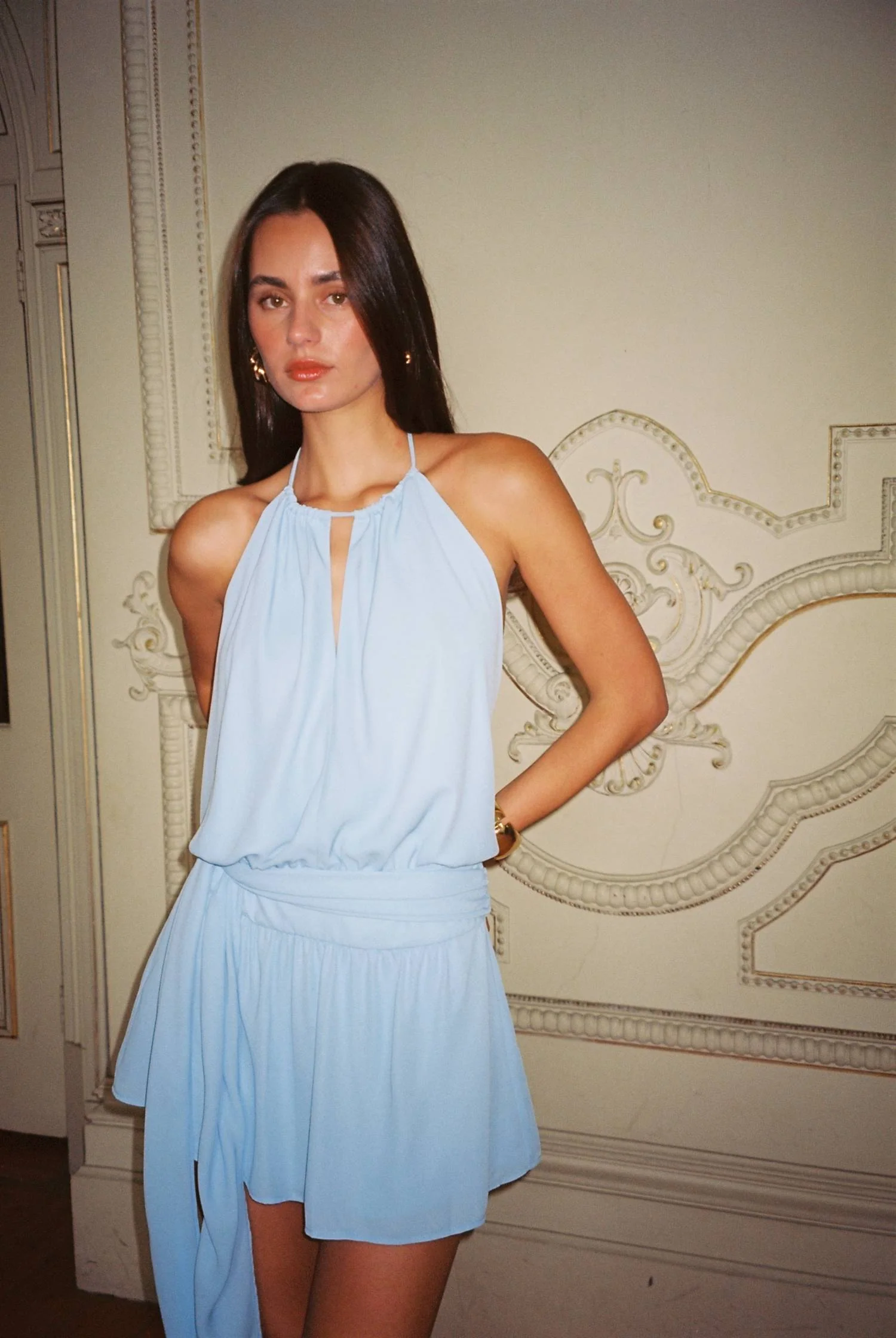 Drape Backless Mini Dress | Baby Blue