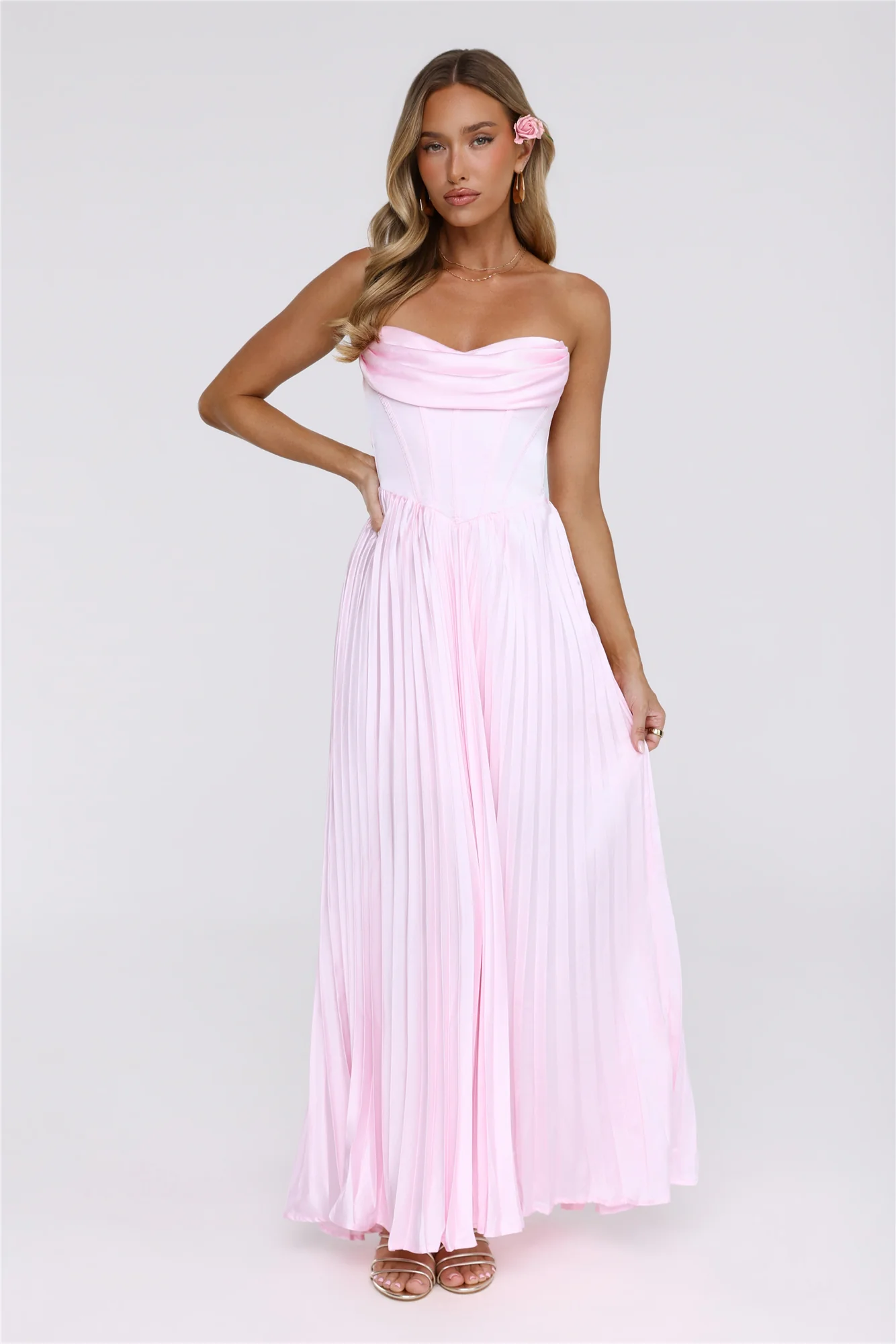 Starlit Kiss Satin Maxi Dress Blush